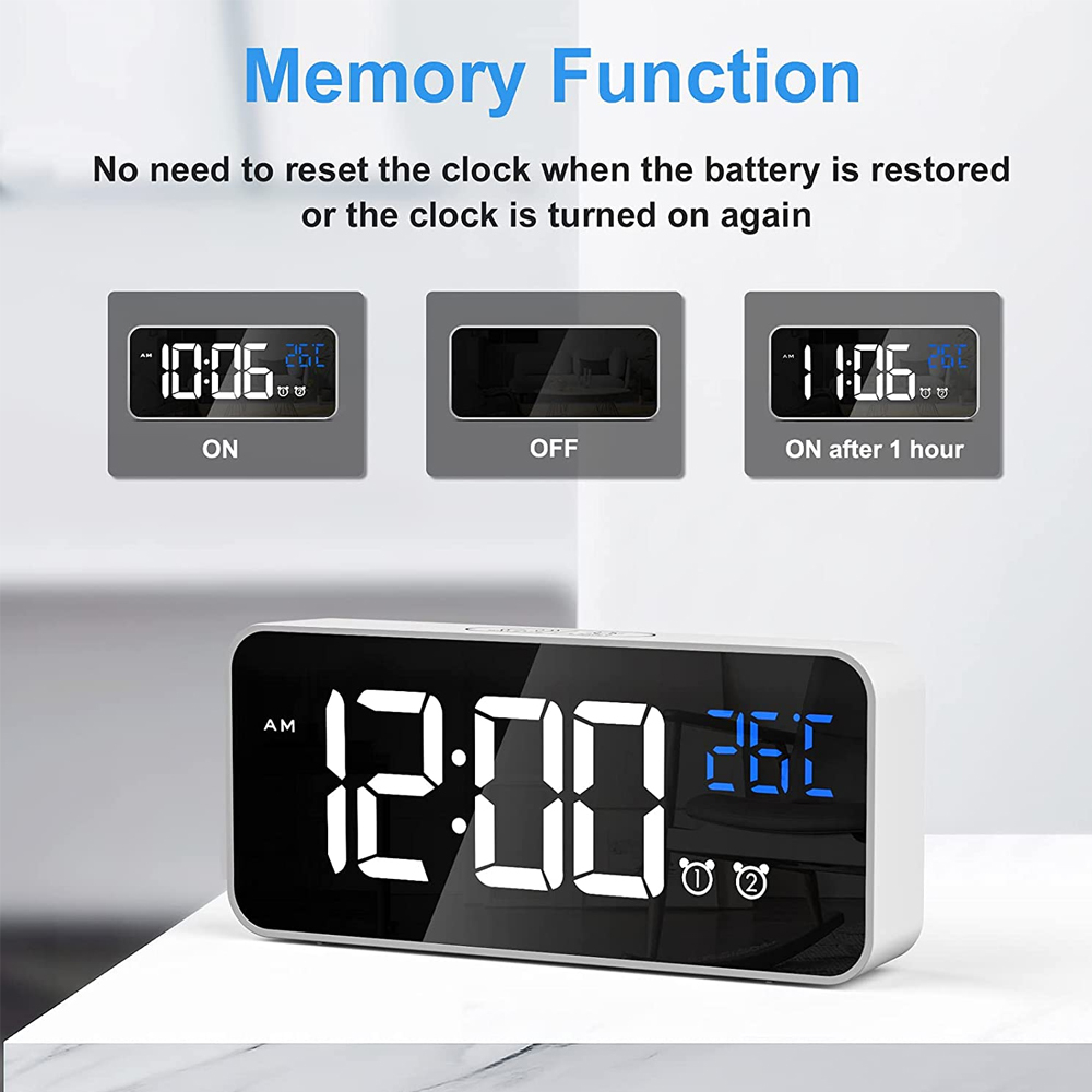 Digitaluhr mit Temperaturanzeige und Erinnerungsfunktion. Zeigt 10:06 an.