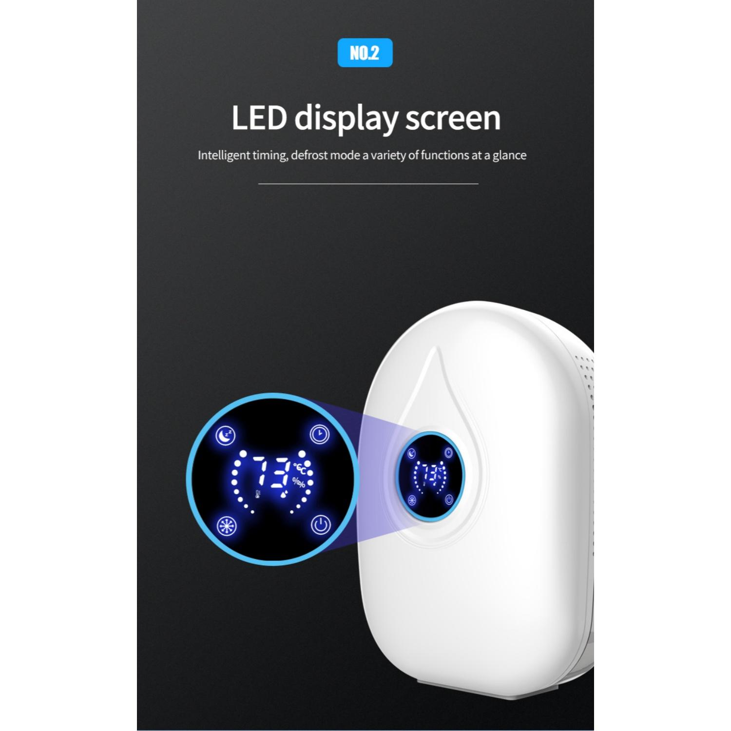 Ein weißes Gerät mit blauem LED-Display zeigt 73% und Symbole.