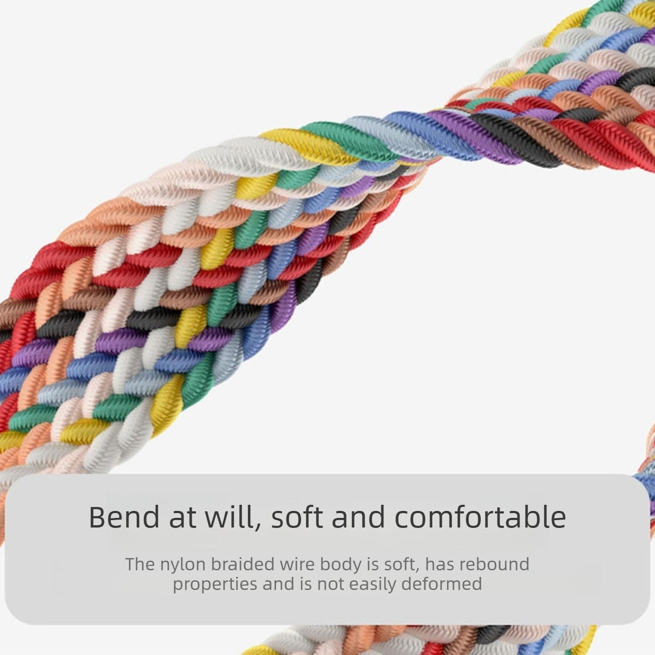 Buntes, geflochtenes Kabel, das sich biegen lässt.