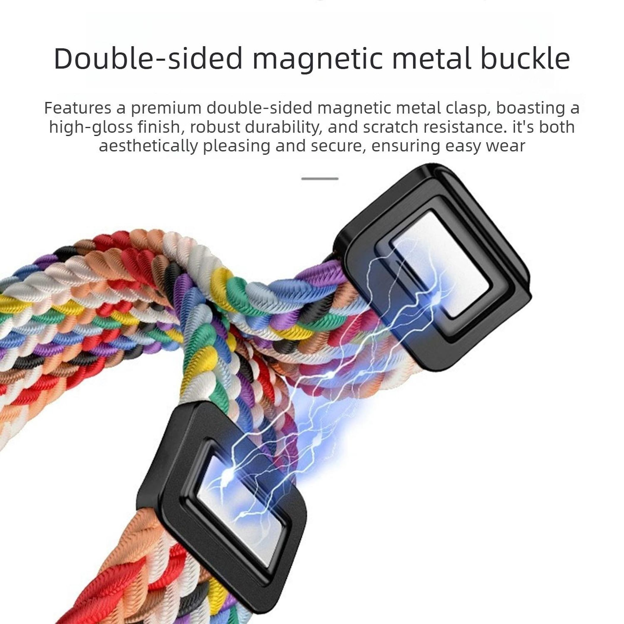 Geflochtenes Armband in vielen Farben mit schwarzem Magnetverschluss.