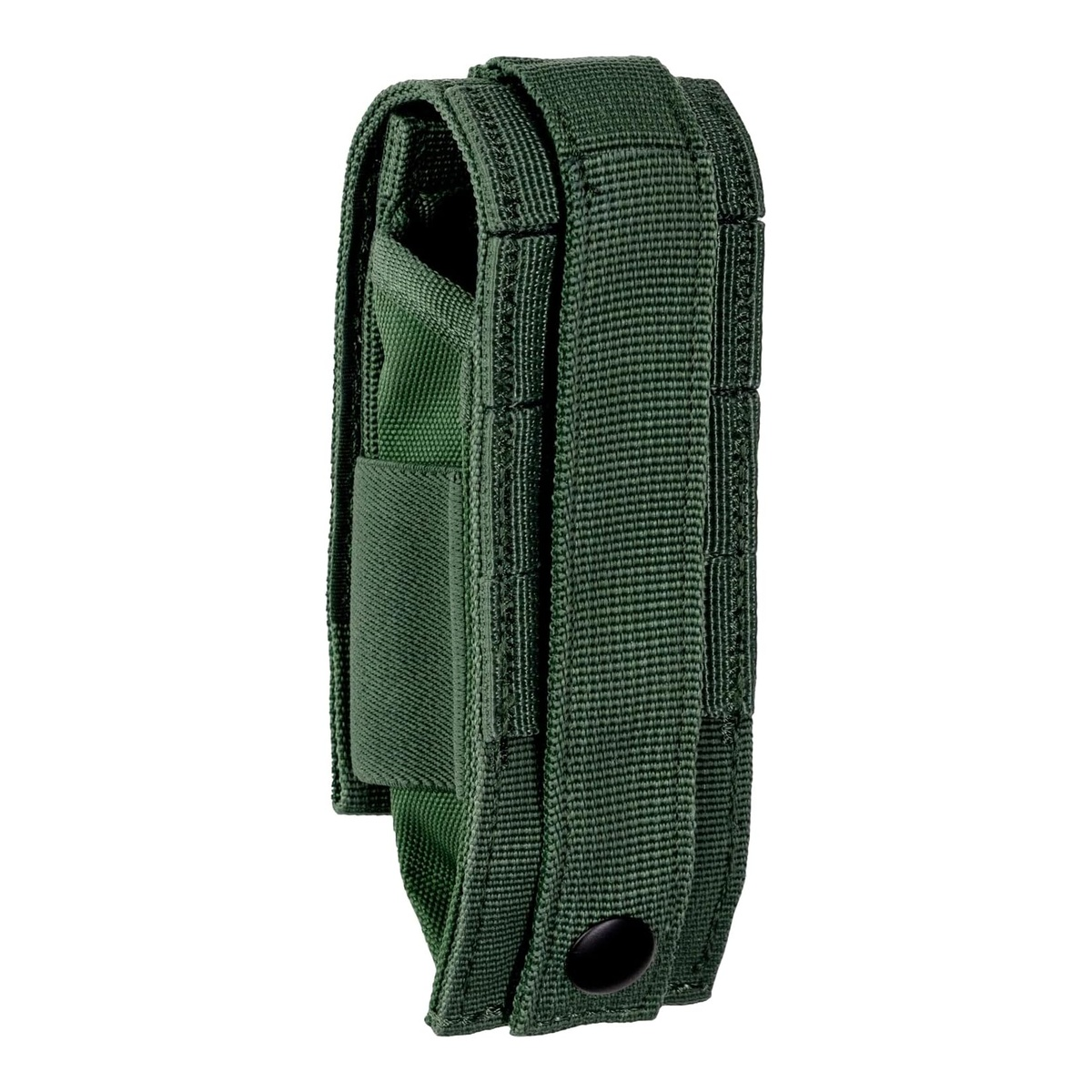 Grüne Stofftasche mit Druckknopfverschluss, vertikal.