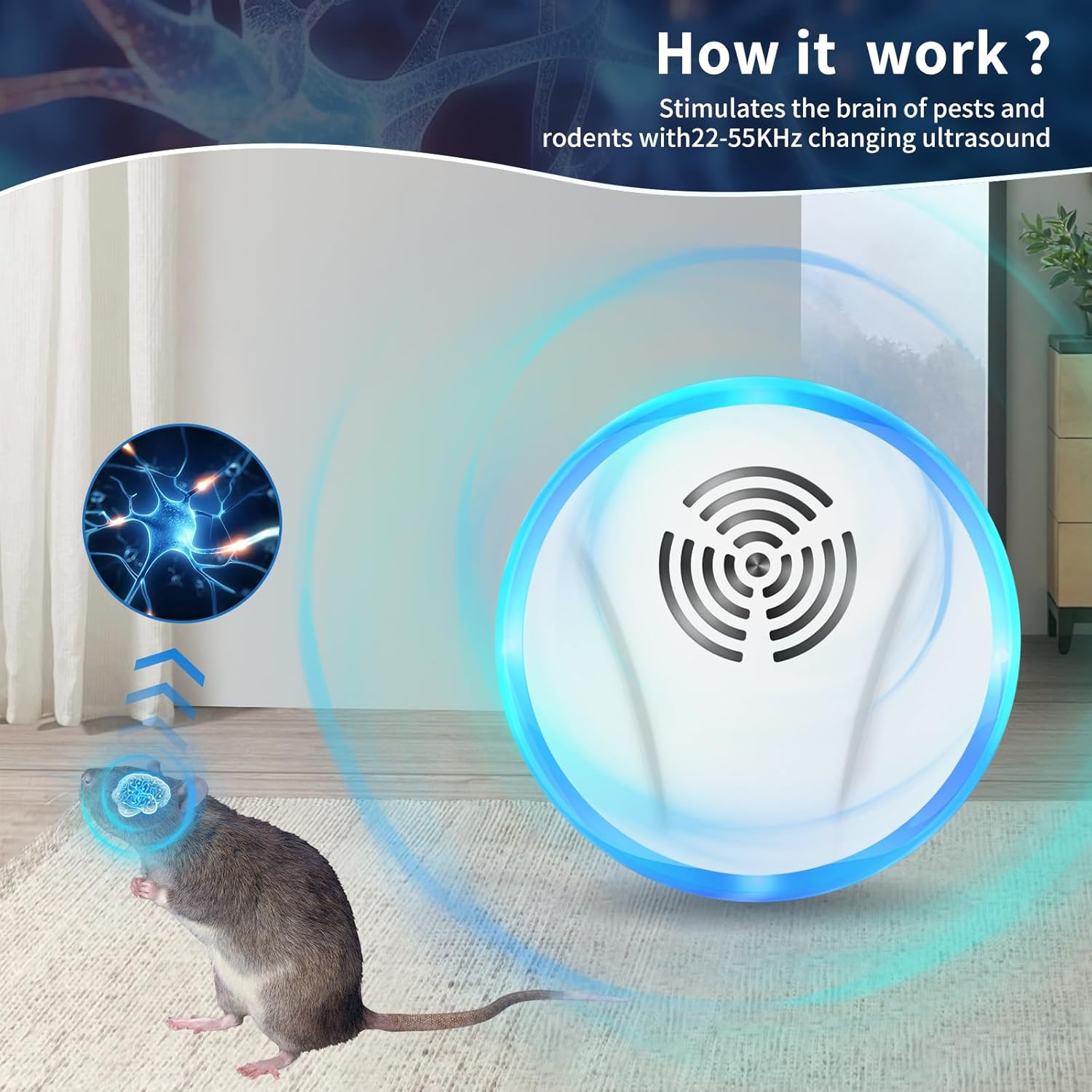 Ein Ultraschall-Schädlingsbekämpfer stimuliert das Gehirn einer Maus mit visuellen Wellen.