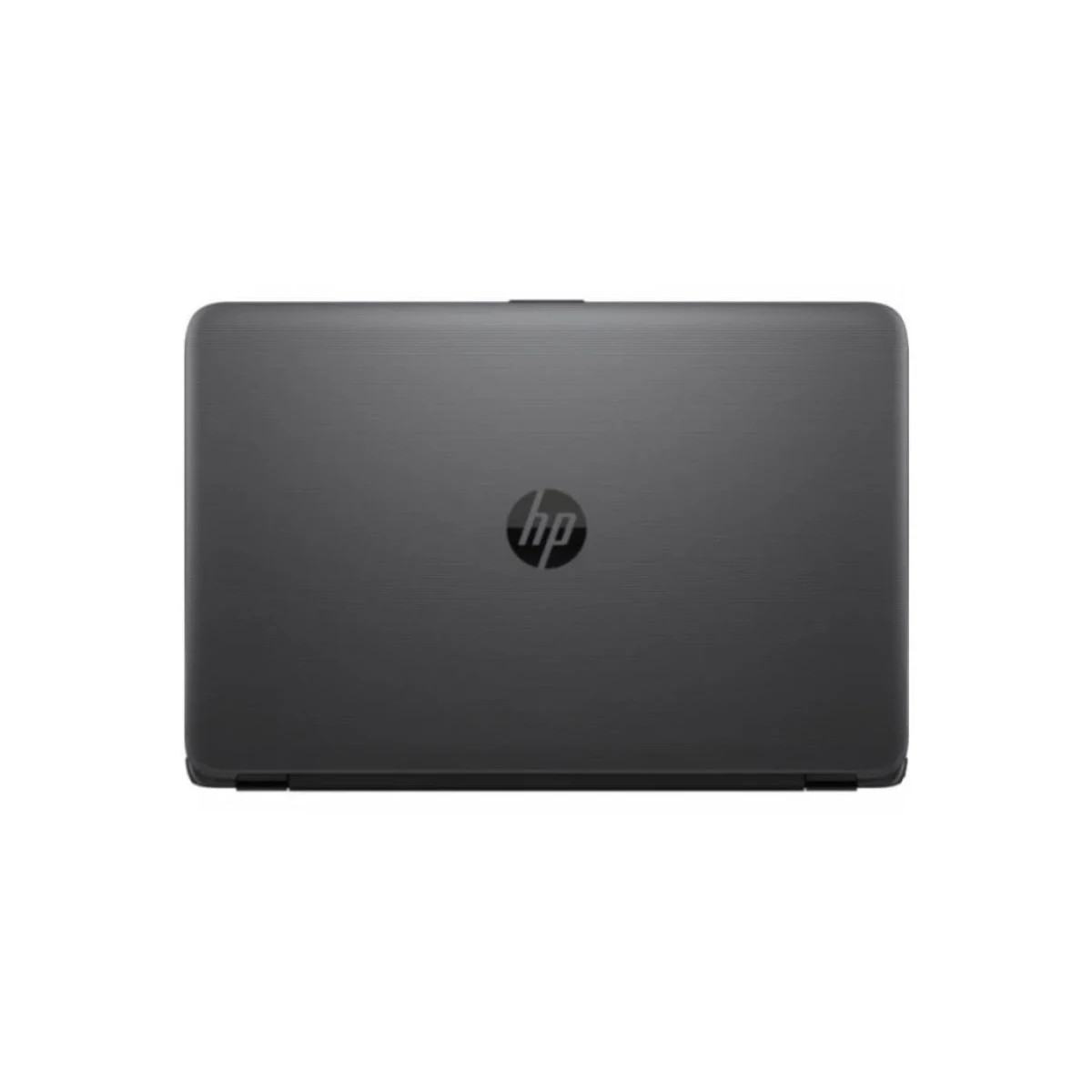 Geschlossener dunkler HP Laptop mit Logo in der Mitte.