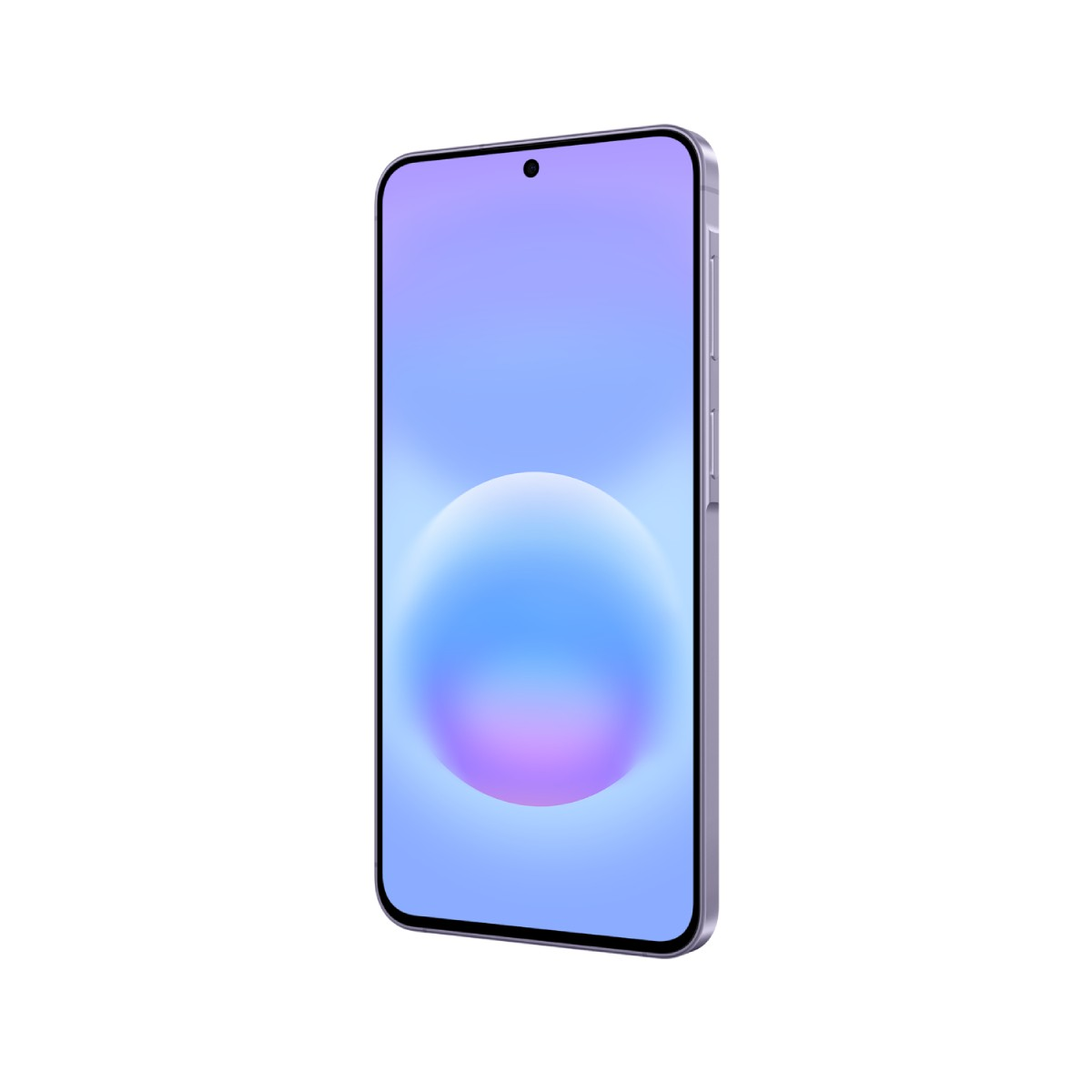 Ein lila Smartphone mit einem blauen und violetten Ball auf dem Bildschirm.