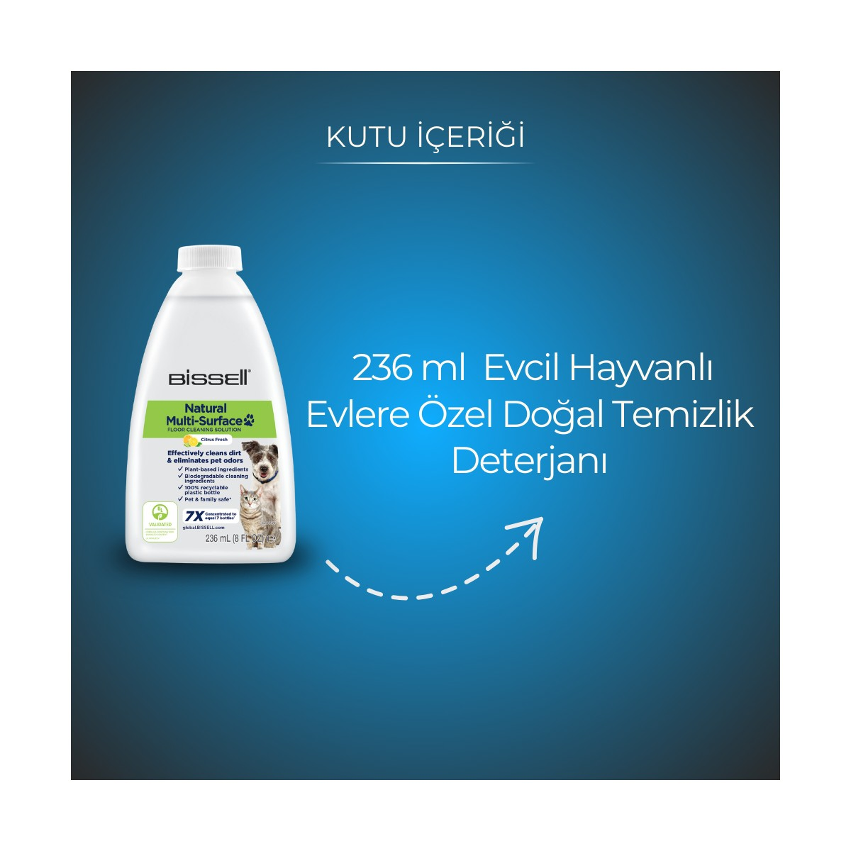 Bissell Natural Multi-Surface Evcil Hayvanlı Doğal Temizlik Deterjanı şişesi.