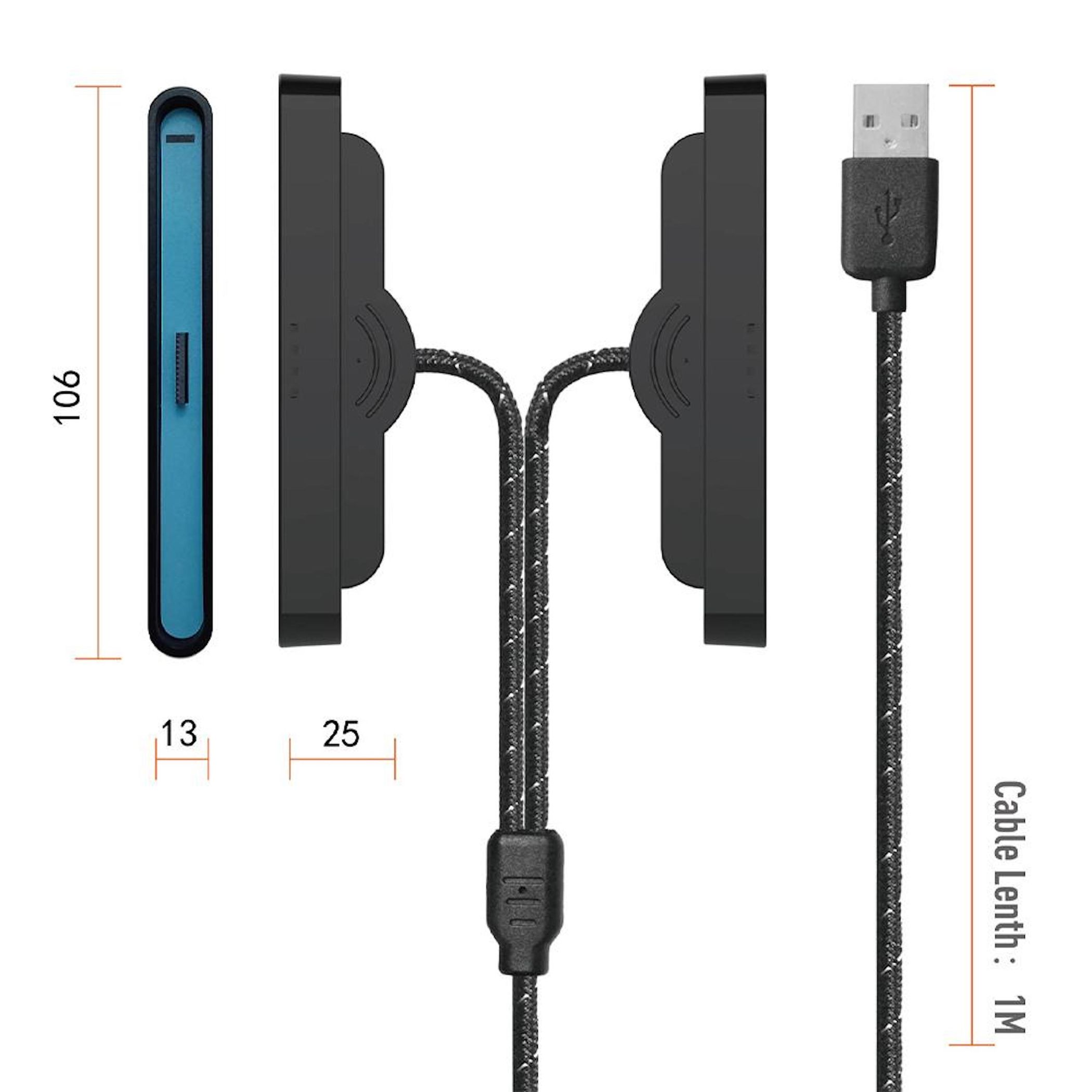 Ein blaues und zwei schwarze Lade-/Datenkabel mit USB-A-Steckern.