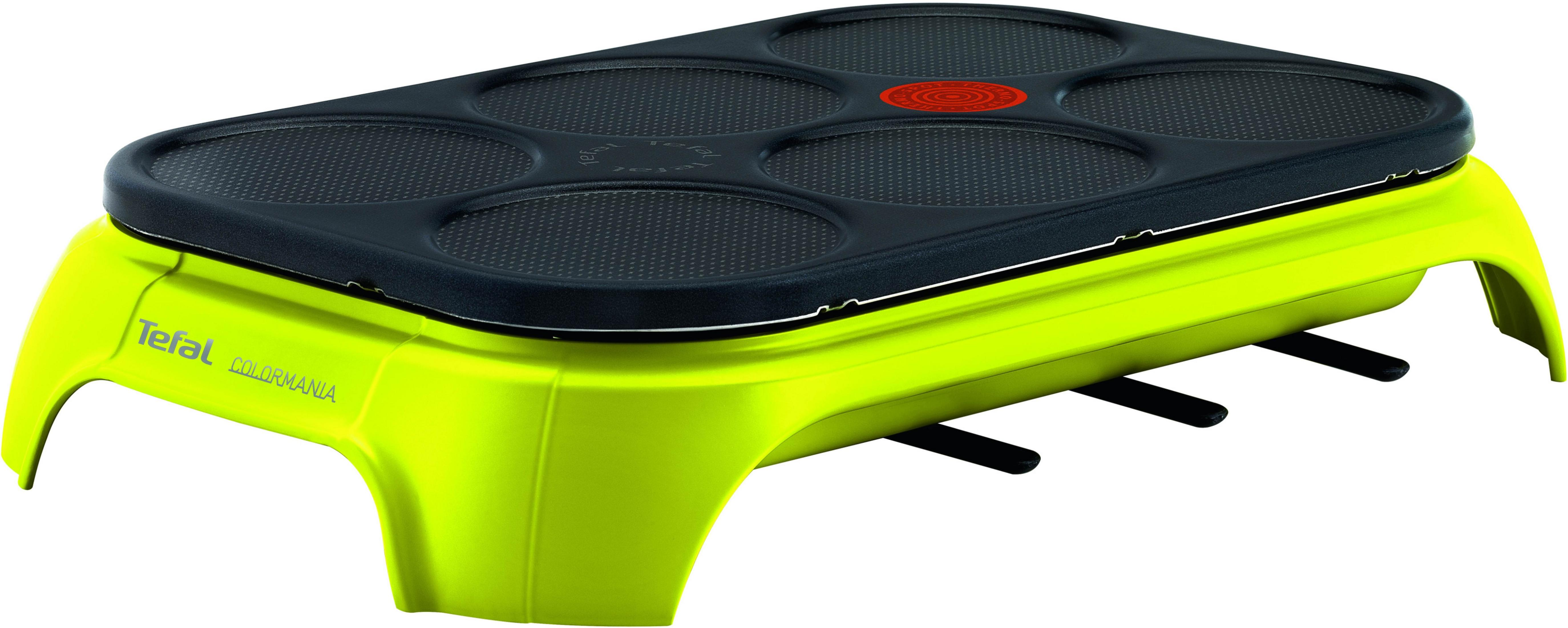 Una piastra per pancake Tefal verde con sei zone di cottura circolari.