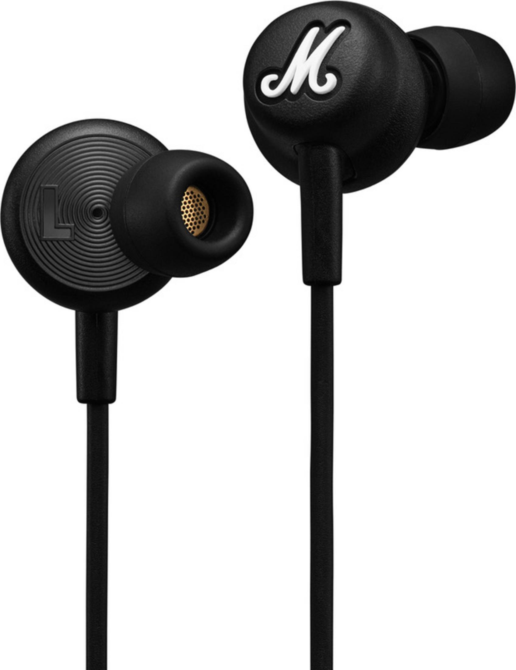 Auricolari neri con logo M bianco e simbolo L.