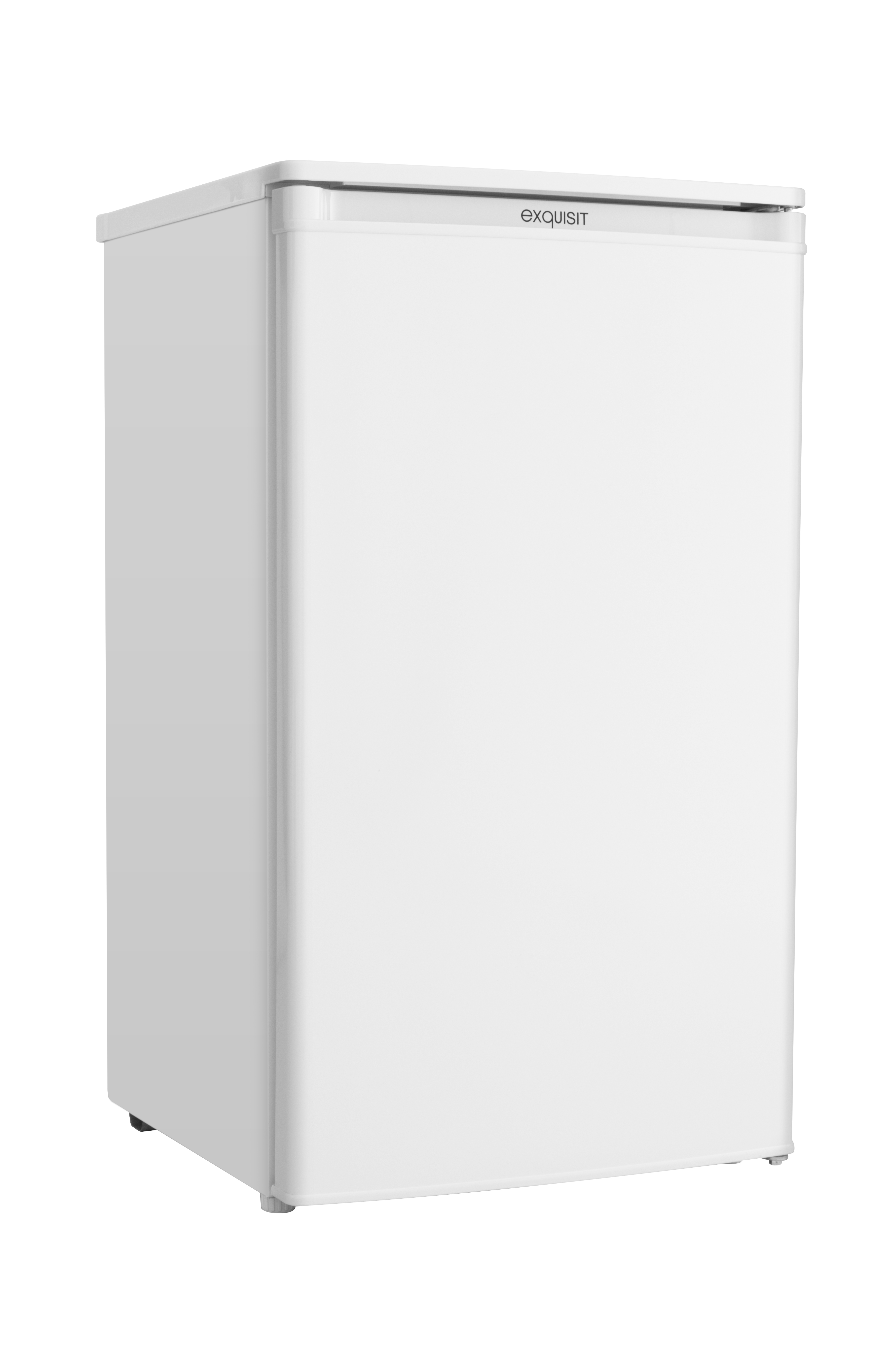 A small, white refrigerator with the brand name 'exquisit' at the top.
