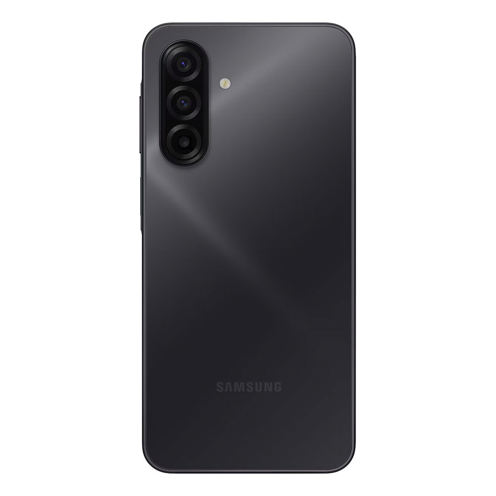 Tył ciemnego smartfona Samsung z trzema aparatami i lampą błyskową.