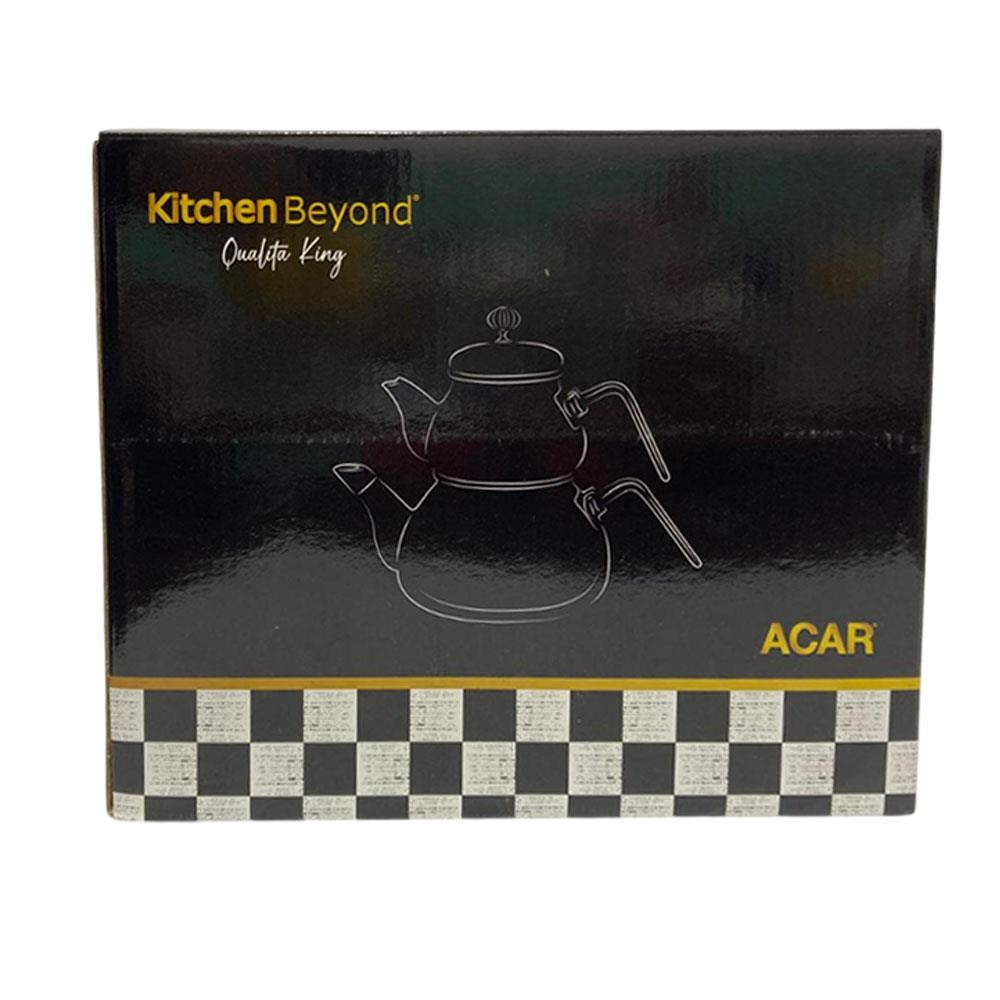 Siyah kutu üzerinde çaydanlık çizimi, "Kitchen Beyond" ve "ACAR" yazısı.