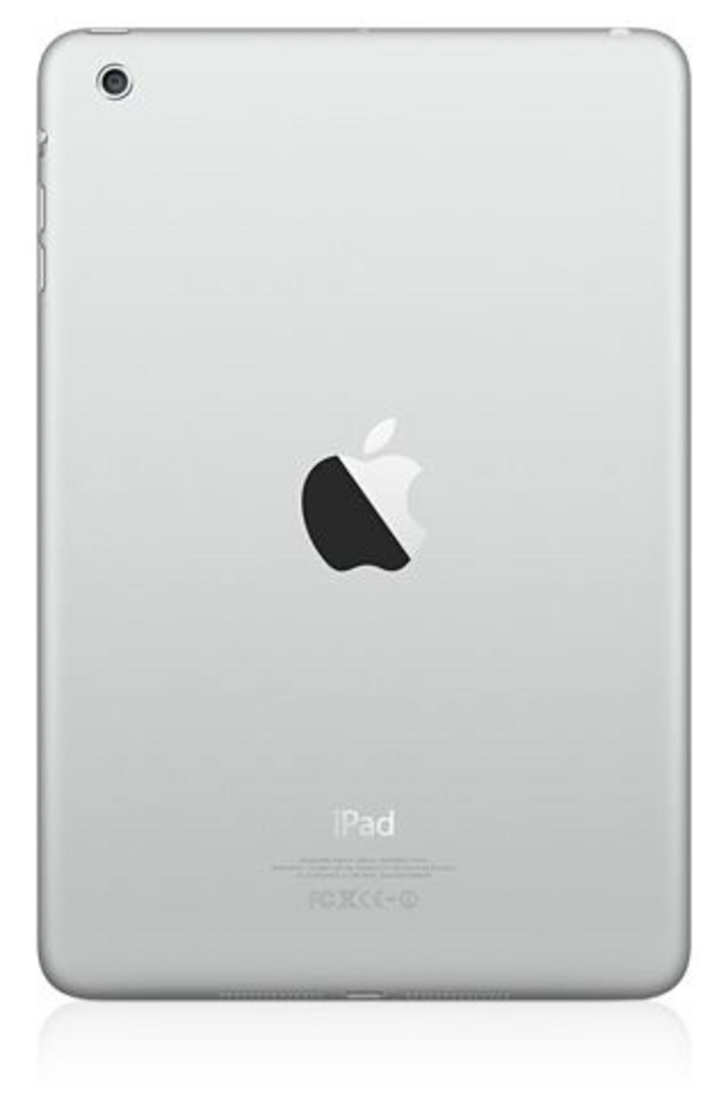 Rückseite eines silbernen iPads mit Apple-Logo und Kamera oben links.