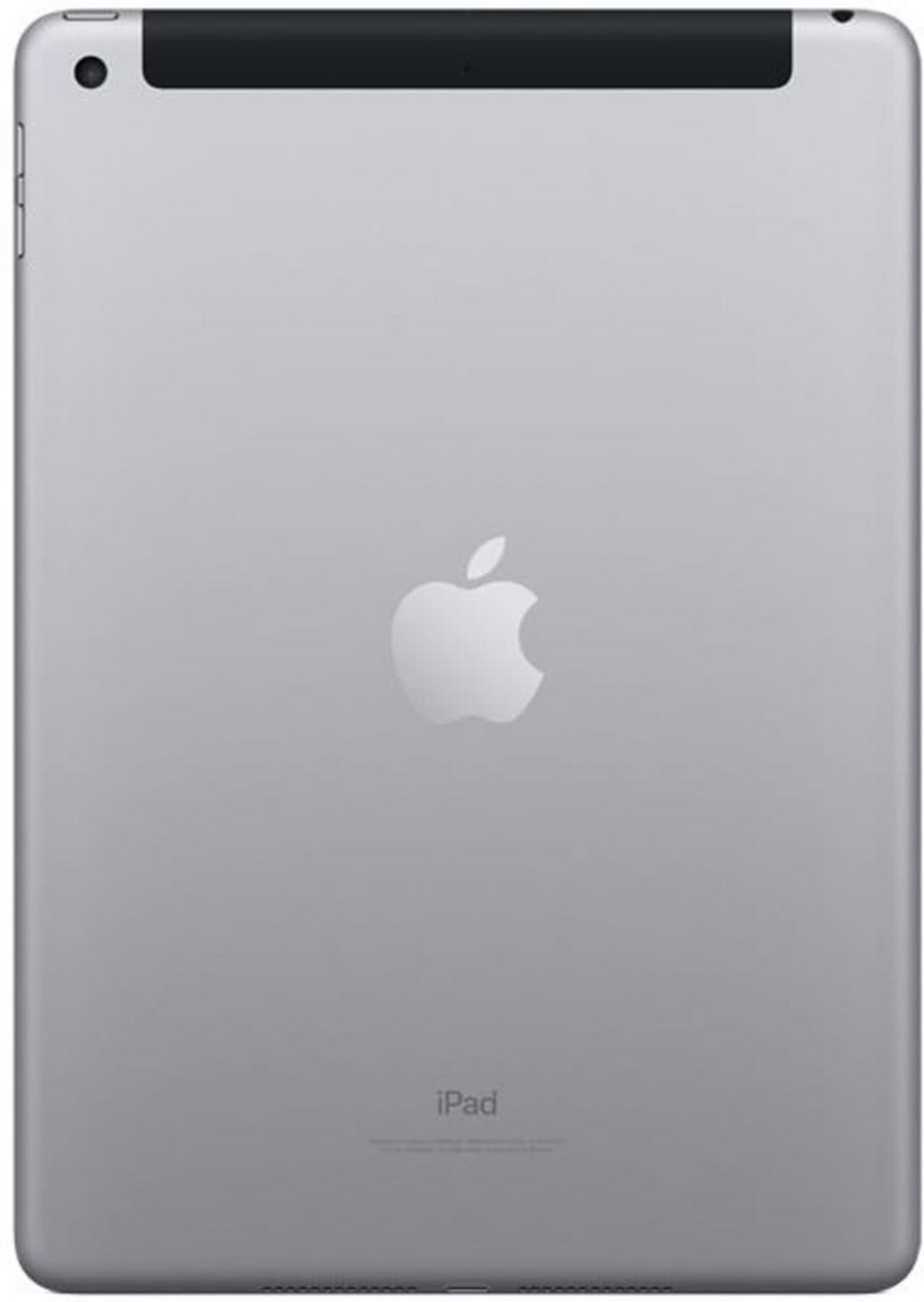 Rückseite eines silbernen iPads mit Apple-Logo und dem Wort 'iPad'.