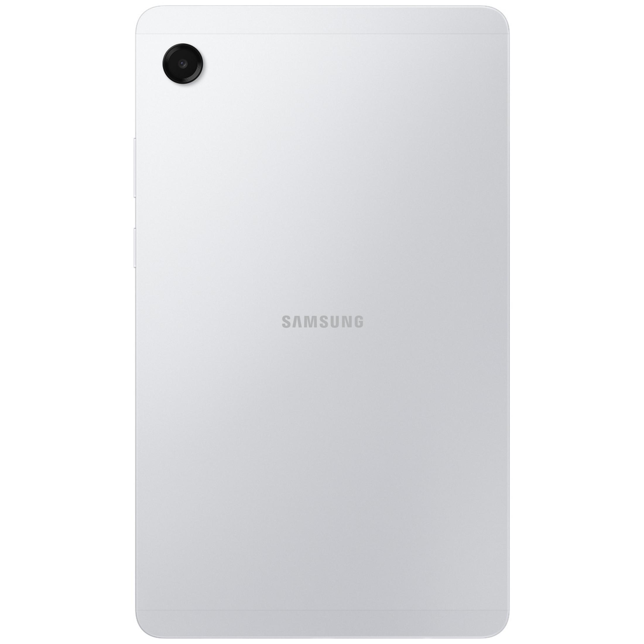 Retro di un tablet Samsung bianco con obiettivo della fotocamera in alto a sinistra.