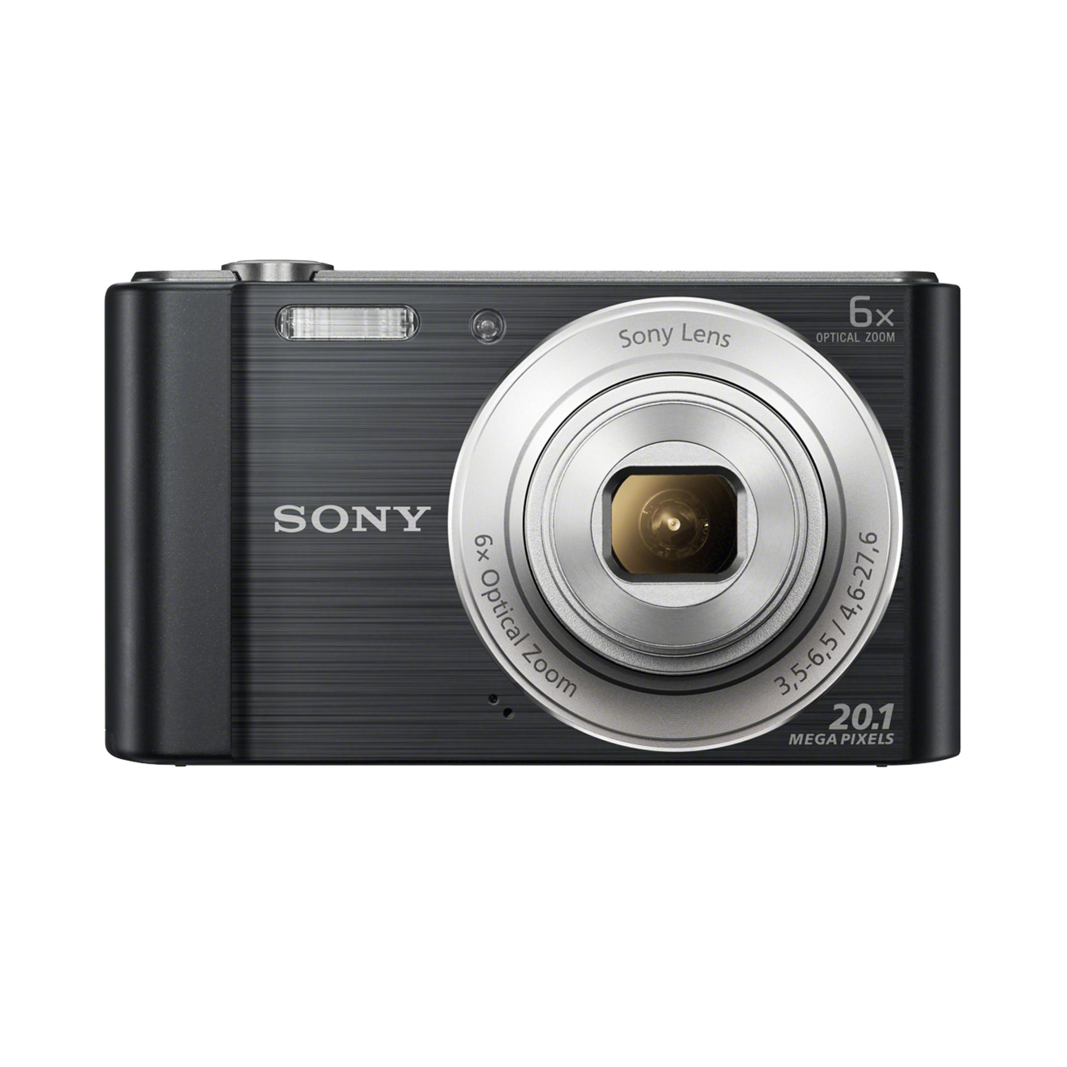 Schwarze Sony Digitalkamera mit 6-fachem optischem Zoom und 20,1 Megapixeln.