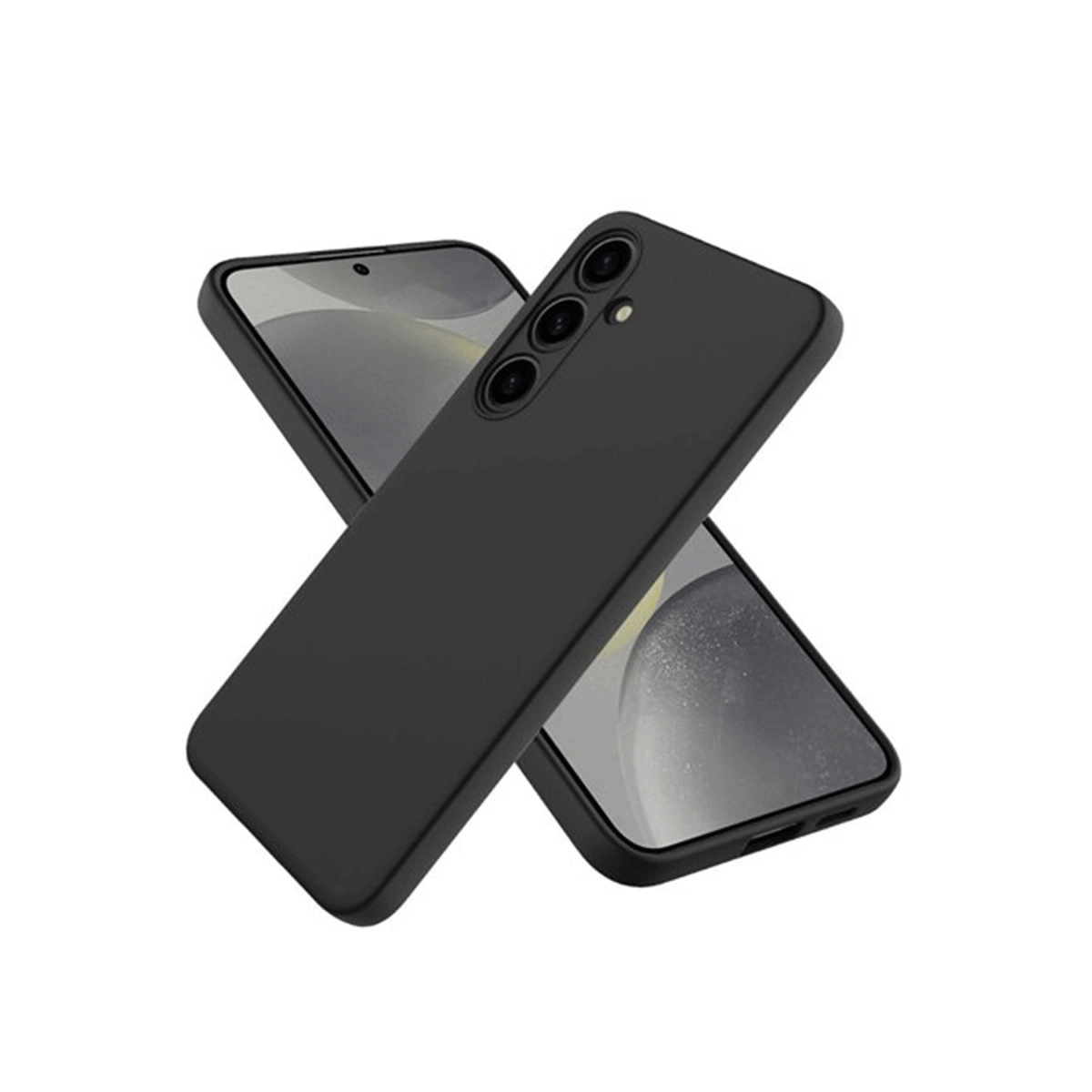 Kamera lenslerini gösteren, biri diğerinin üzerinde iki siyah telefon kılıfı.