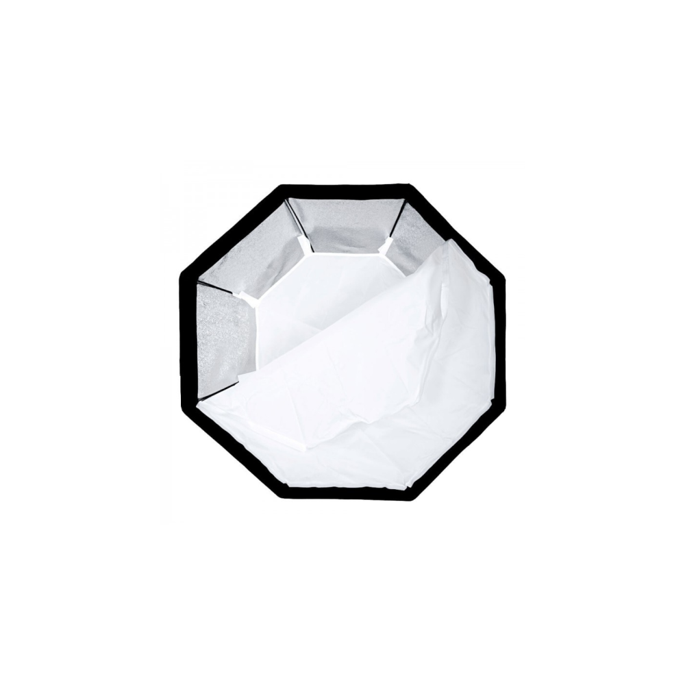 Ein achteckiger Softbox-Diffusor mit schwarzem Rand und weißem Stoff im Inneren.