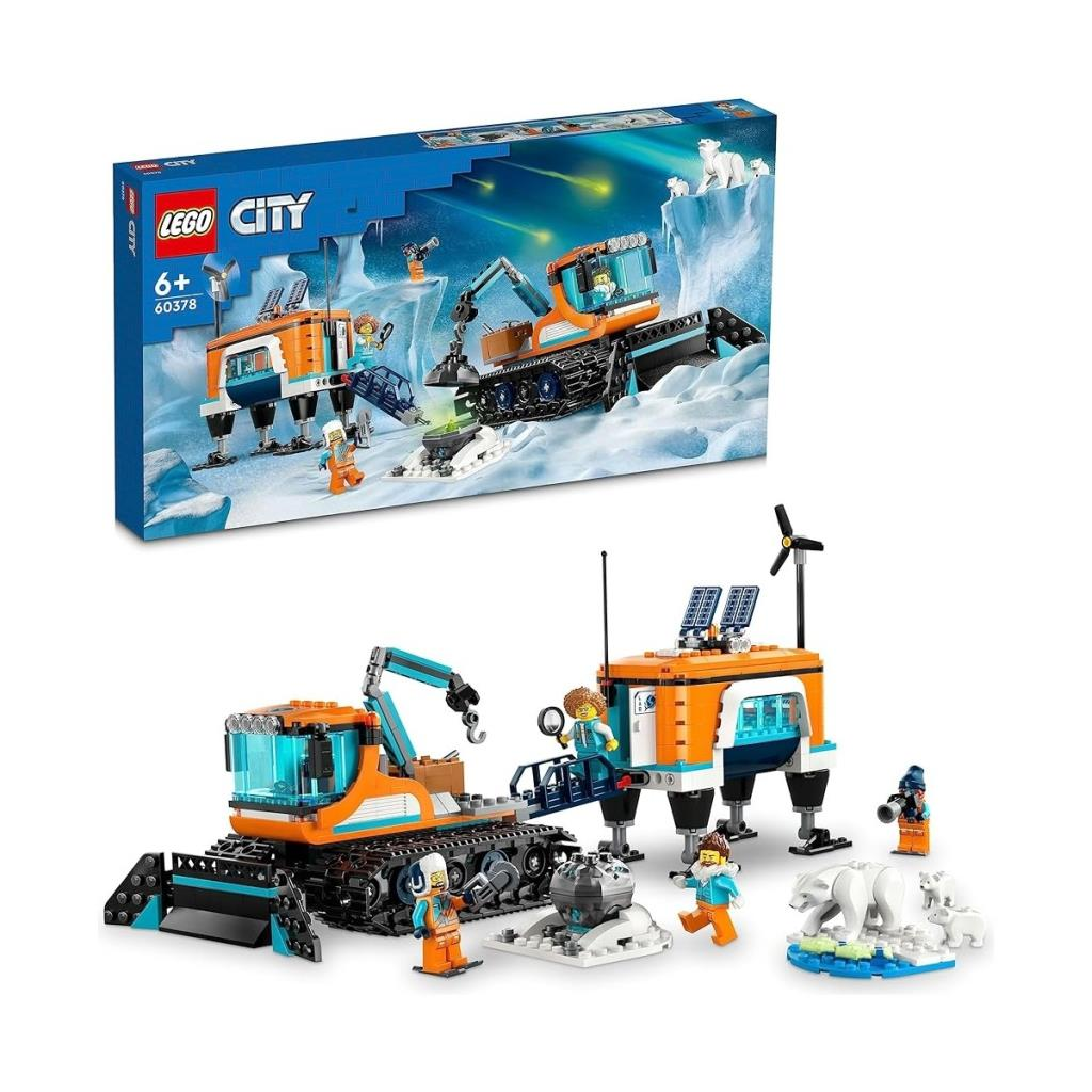 Lego City Arktik araştırma istasyonu araçlar, figürler ve kutup ayıları ile.