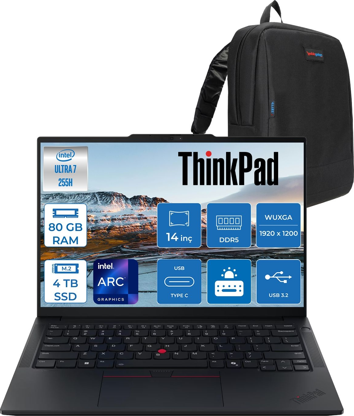 LENOVO ThinkPad E14 G7 AI T21SX007CTXF25 Intel Core Ultra 7 255H 80 GB RAM 4 TB SSD 14 inç FreeDOS Laptop+Çanta Siyah