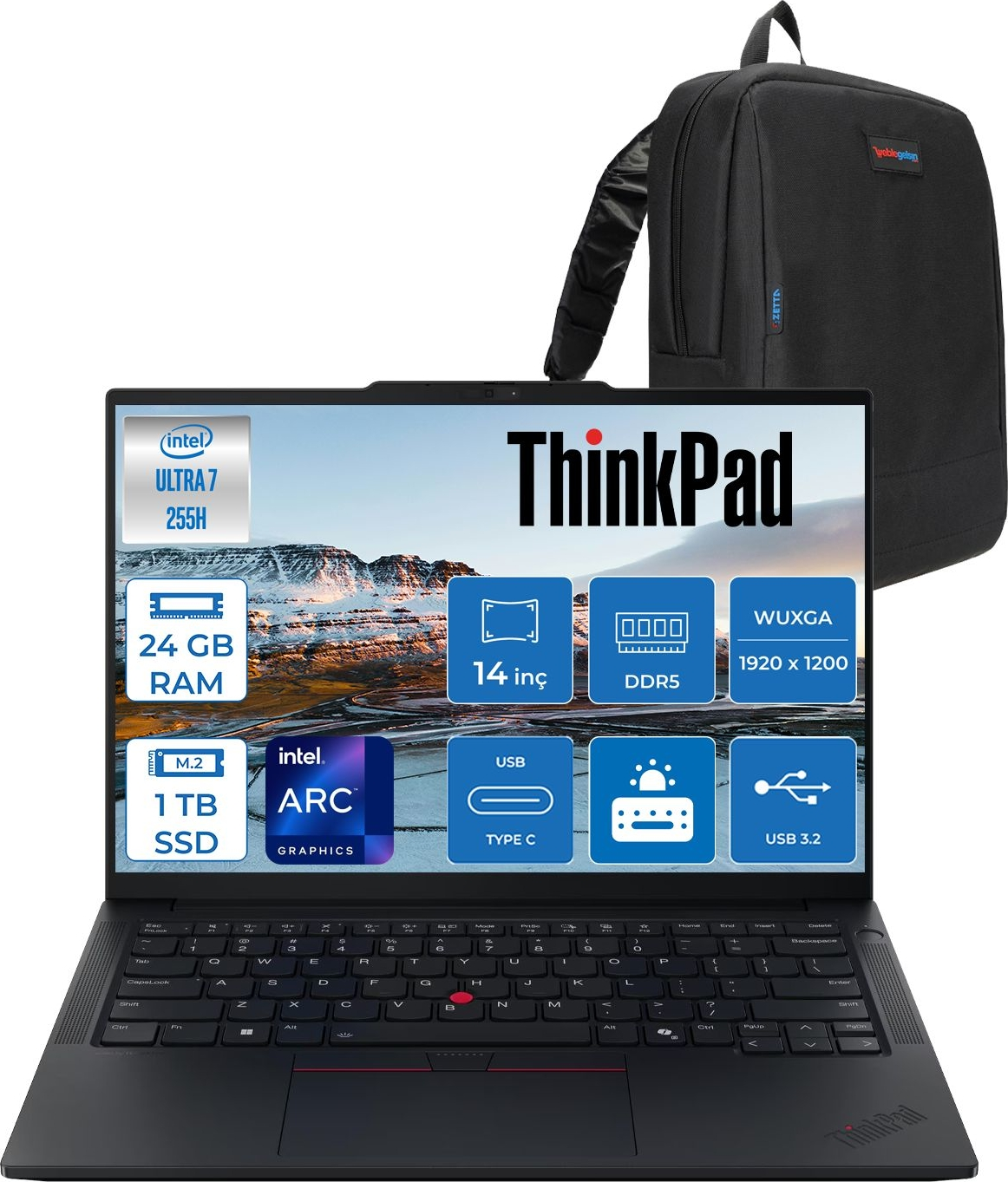 LENOVO ThinkPad E14 G7 AI T21SX007CTXF03 Intel Core Ultra 7 255H 24 GB RAM 1 TB SSD 14 inç FreeDOS Laptop+Çanta Siyah
