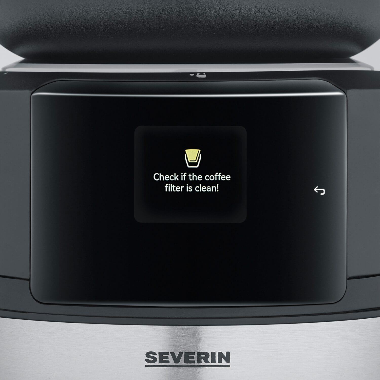 Coffee machine displays: "Check if the coffee filter is clean!"