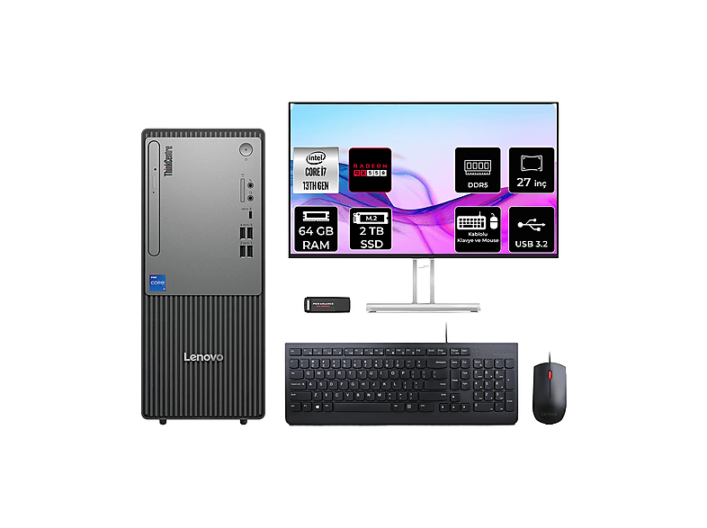 LENOVO ThinkCentre Neo 50T RX550 4 GB 27" 12UB000HTRP975 PER4 Bellek Intel Core i7-13700 64 GB RAM 2 TB SSD FreeDOS Masaüstü Bilgisayar