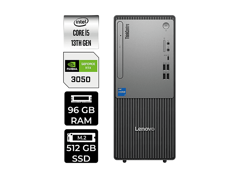 LENOVO ThinkCentre Neo 50T RTX3050 6 GB 12UB000BTRP497 PER4 Bellek Intel Core i5-13400 96 GB RAM 512 GB SSD FreeDOS Masaüstü Bilgisayar