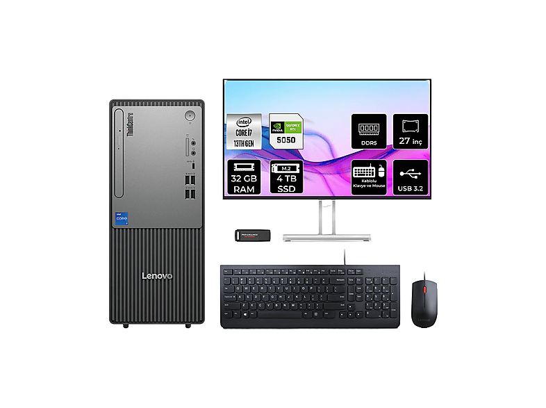 LENOVO ThinkCentre Neo 50T RTX5050 8 GB 27" 12UB000HTRP1148 PER4 Bellek Intel Core i7-13700 32 GB RAM 4 TB SSD FreeDOS Masaüstü Bilgisayar