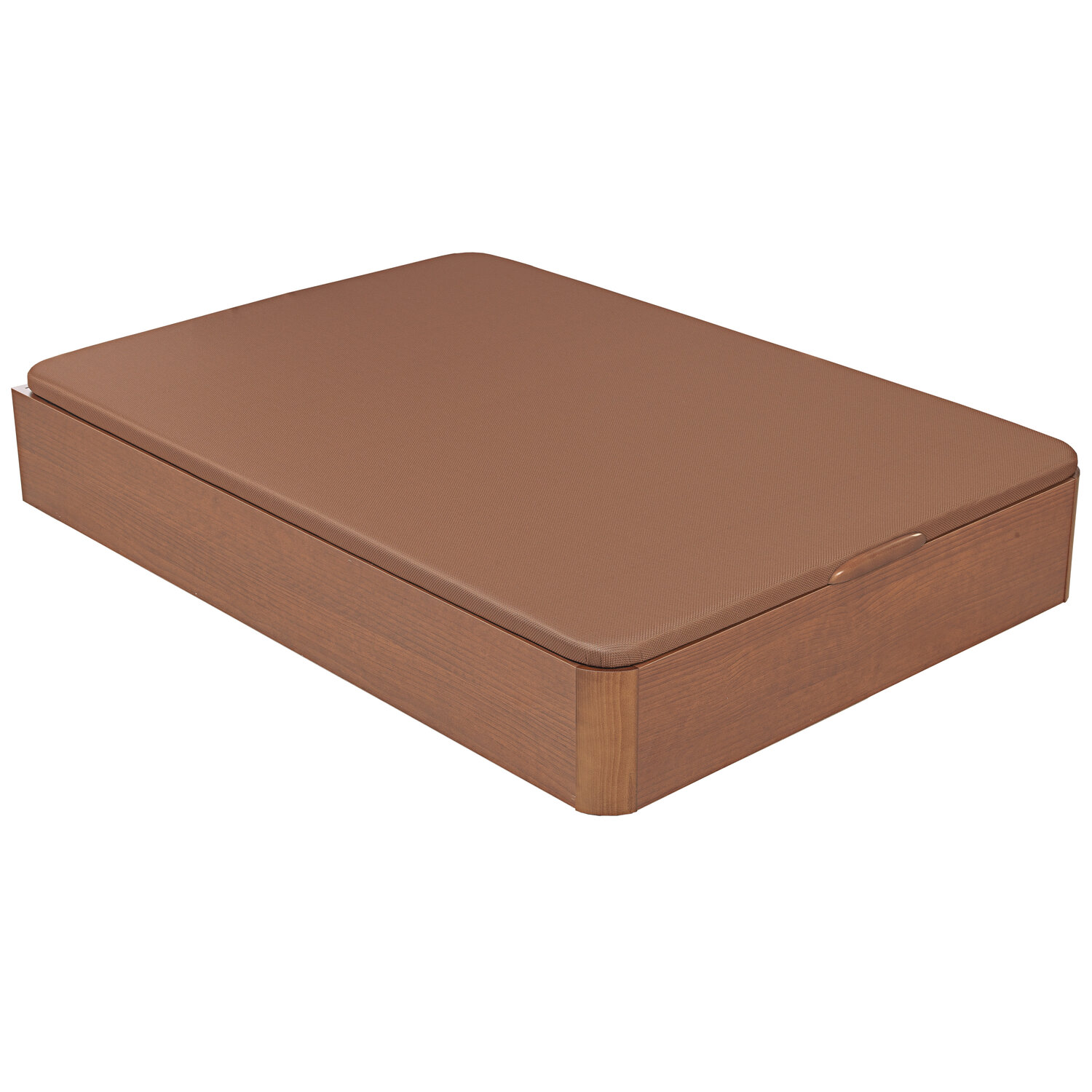 Mesita de noche rectangular con laterales de madera y tapa marrón.