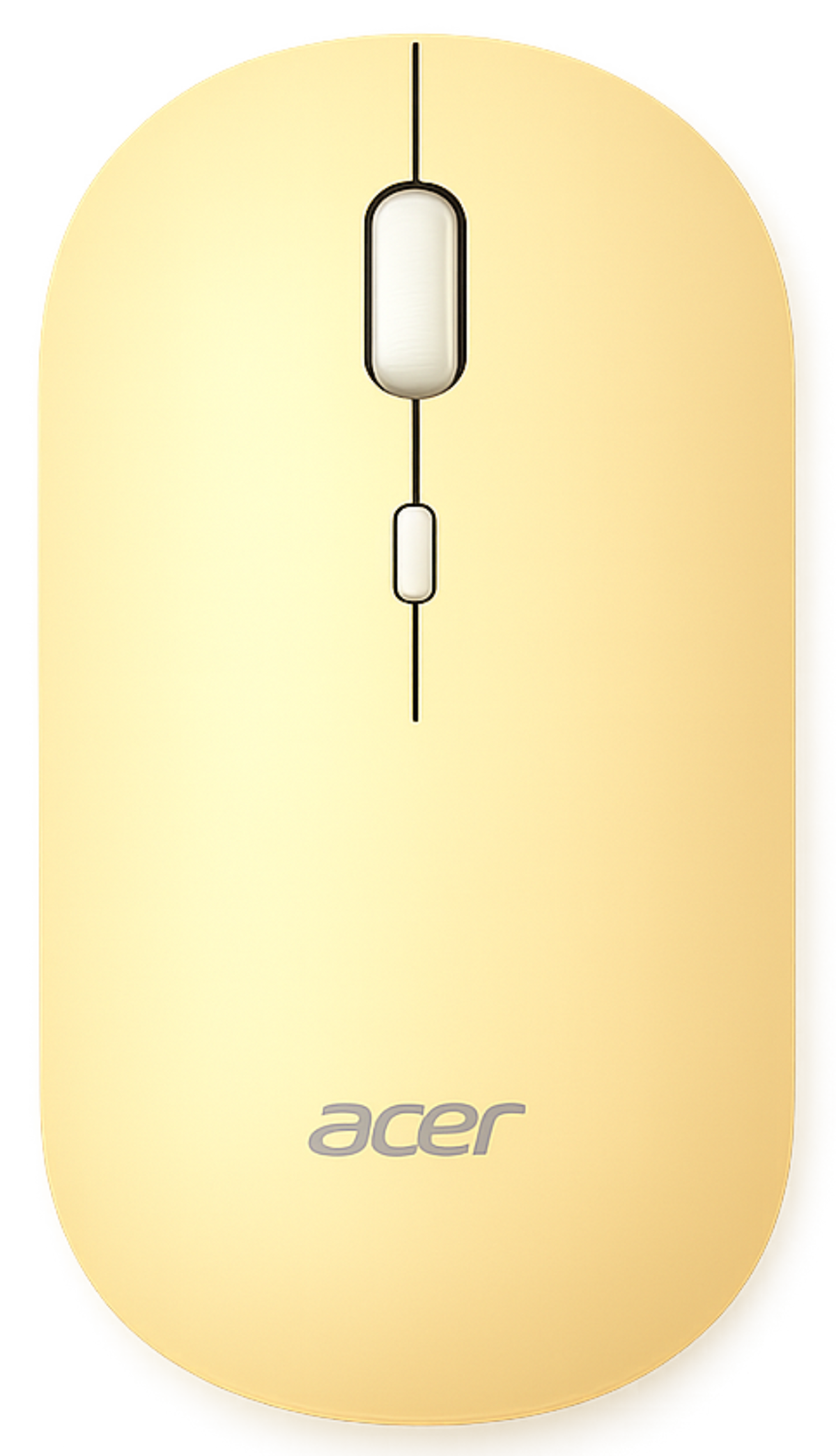 Un elegante ratón de ordenador Acer amarillo con rueda de desplazamiento y dos botones.