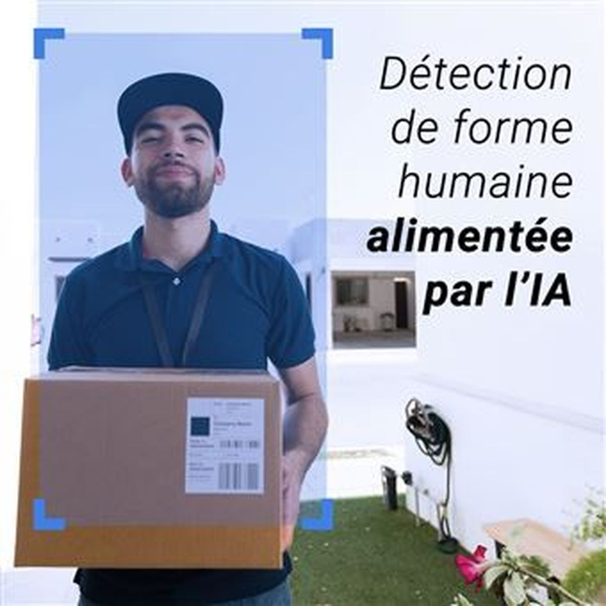Repartidor con paquete, detección de forma humana por IA.