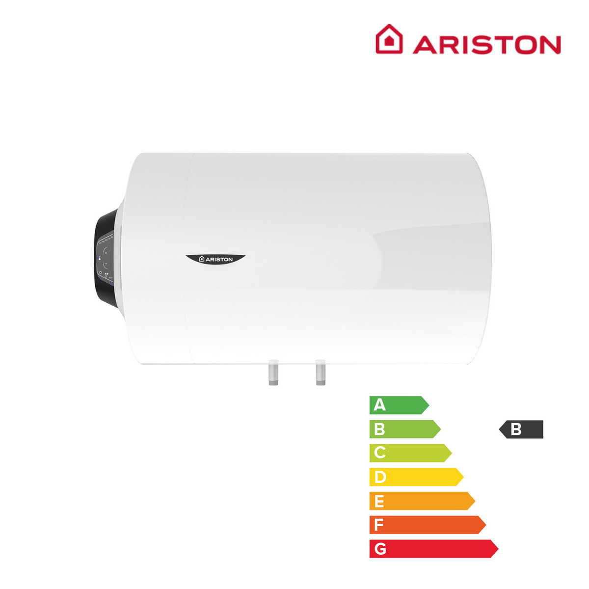 Scaldabagno Ariston bianco con etichetta di efficienza energetica B.