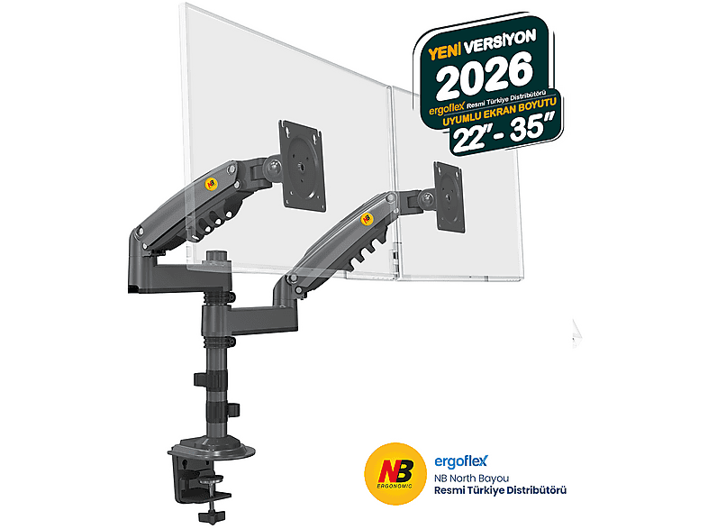 NB NORTH BAYOU Ergonomic NB H180 Yeni 22-35" Çift Kol Amortisörlü 2-9 KG 2026 Versiyon Monitör Askı Aparatı