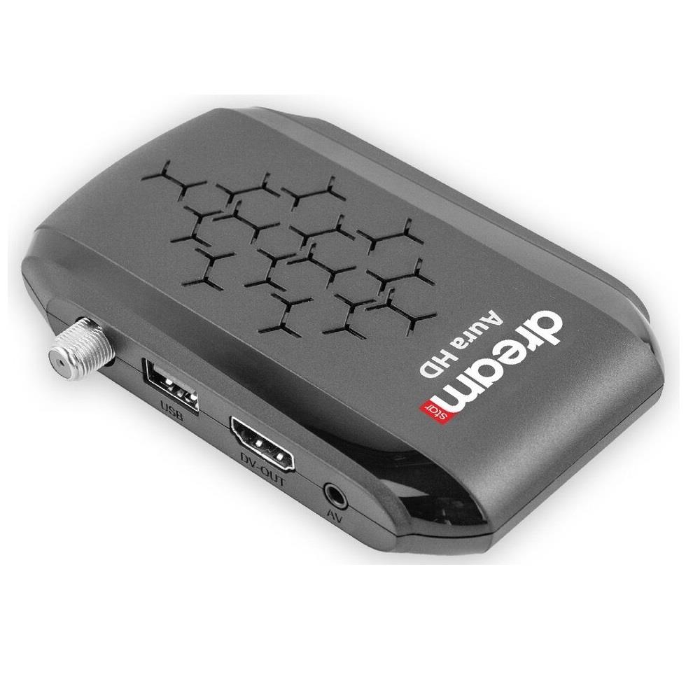 USB ve HDMI bağlantı noktalarına sahip koyu renkli uydu alıcısı.