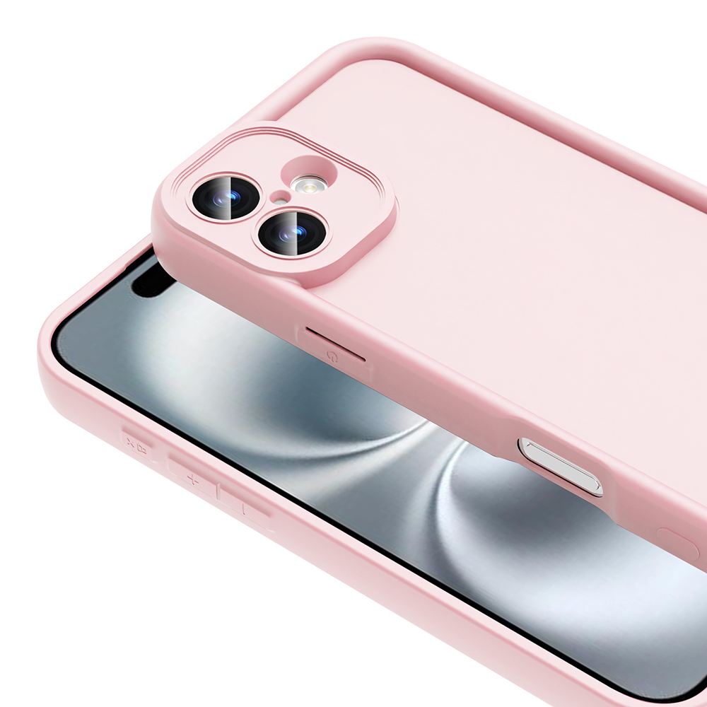 Telefonda iki kamerası olan pembe bir telefon kılıfı.