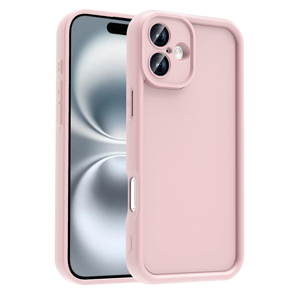 Pembe bir telefon kılıfı gri bir arka plan üzerine yerleştirilmiştir.