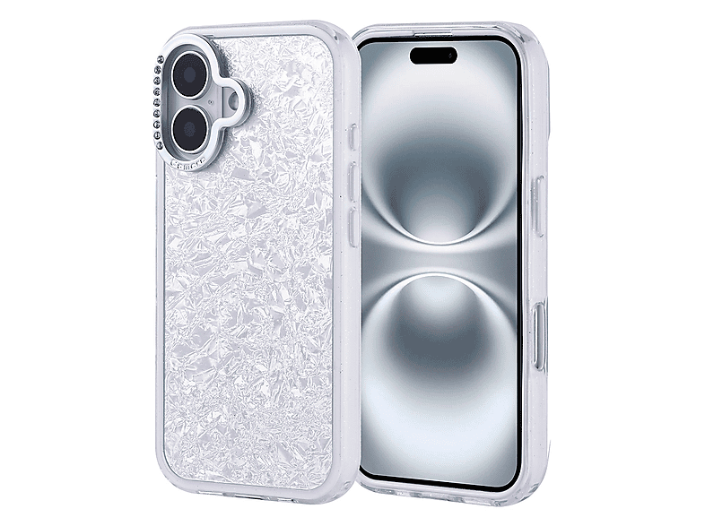 LOPARD iPhone 16 Uyumlu Taşlı Tasarımlı Kapi Kapak Telefon Kılıfı Gümüş