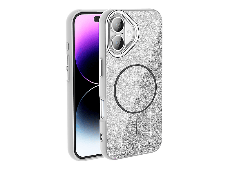 LOPARD iPhone 16 Uyumlu Mgsafe Şarj Özellikli Parlayan Simli Okso Kapak Telefon Kılıfı Beyaz