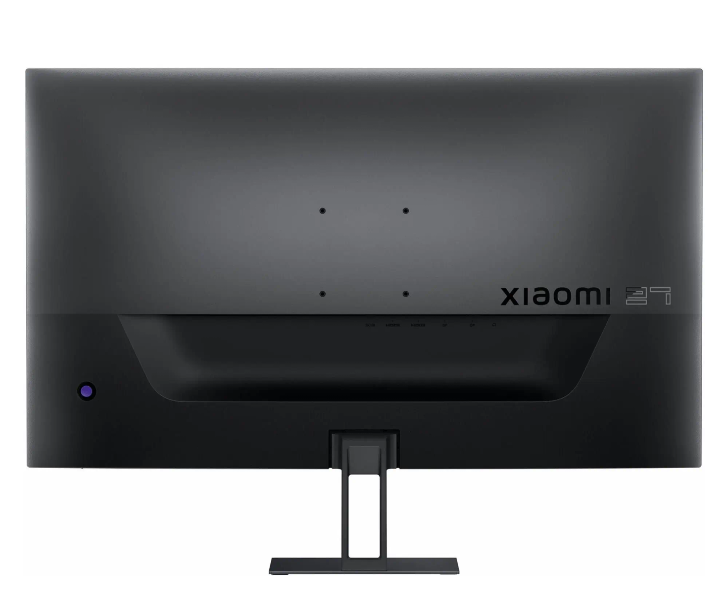 Tył czarnego monitora z portami i logo Xiaomi.