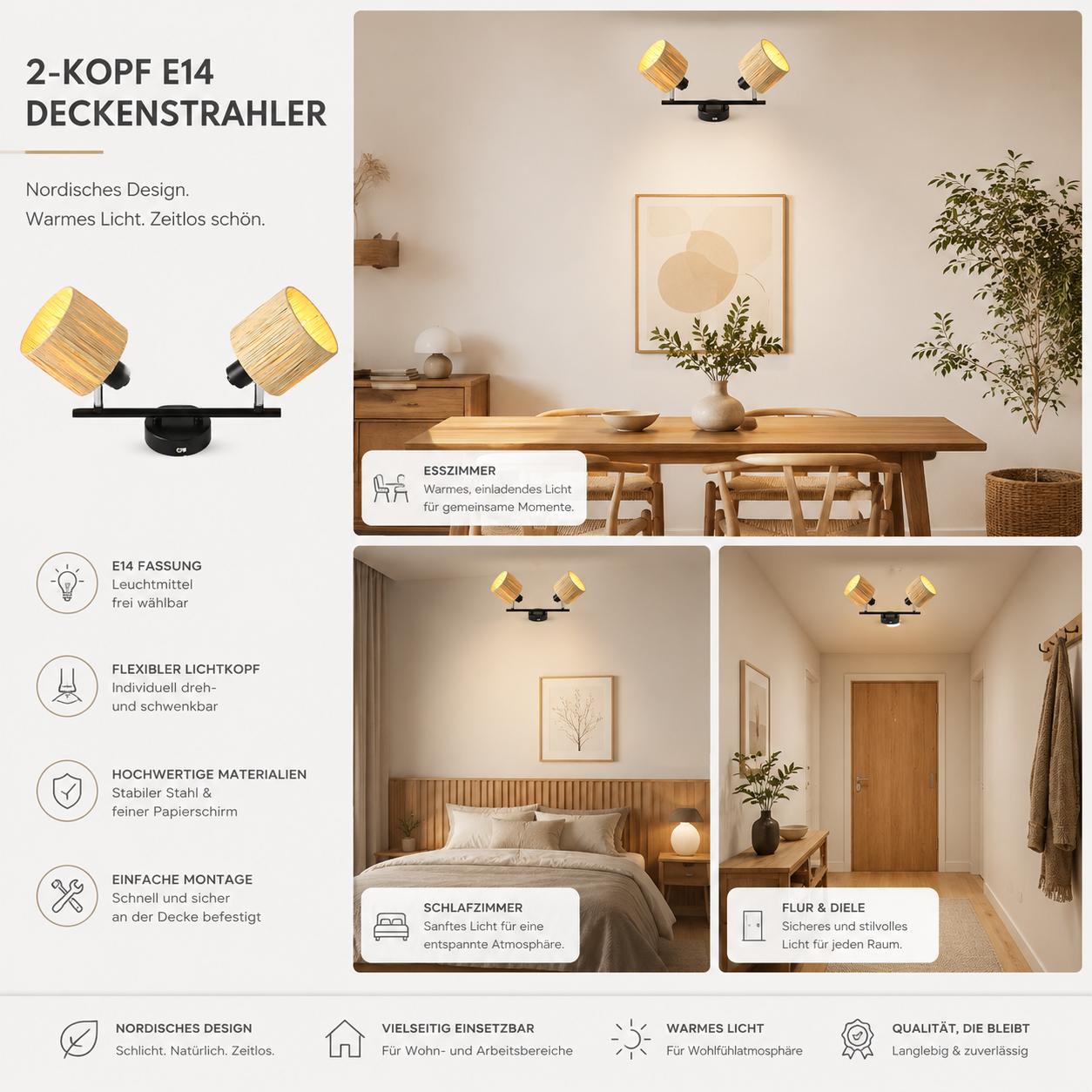 Faretti da soffitto a due teste dal design nordico, adatti per sala da pranzo, camera da letto e corridoio.