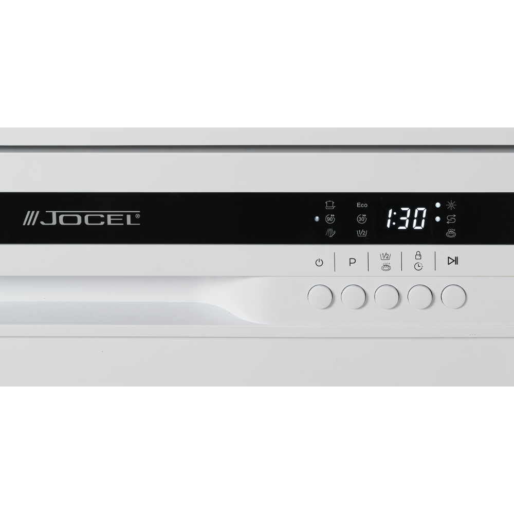 Panel de control de lavavajillas Jocel con temporizador 1:30 e iconos.