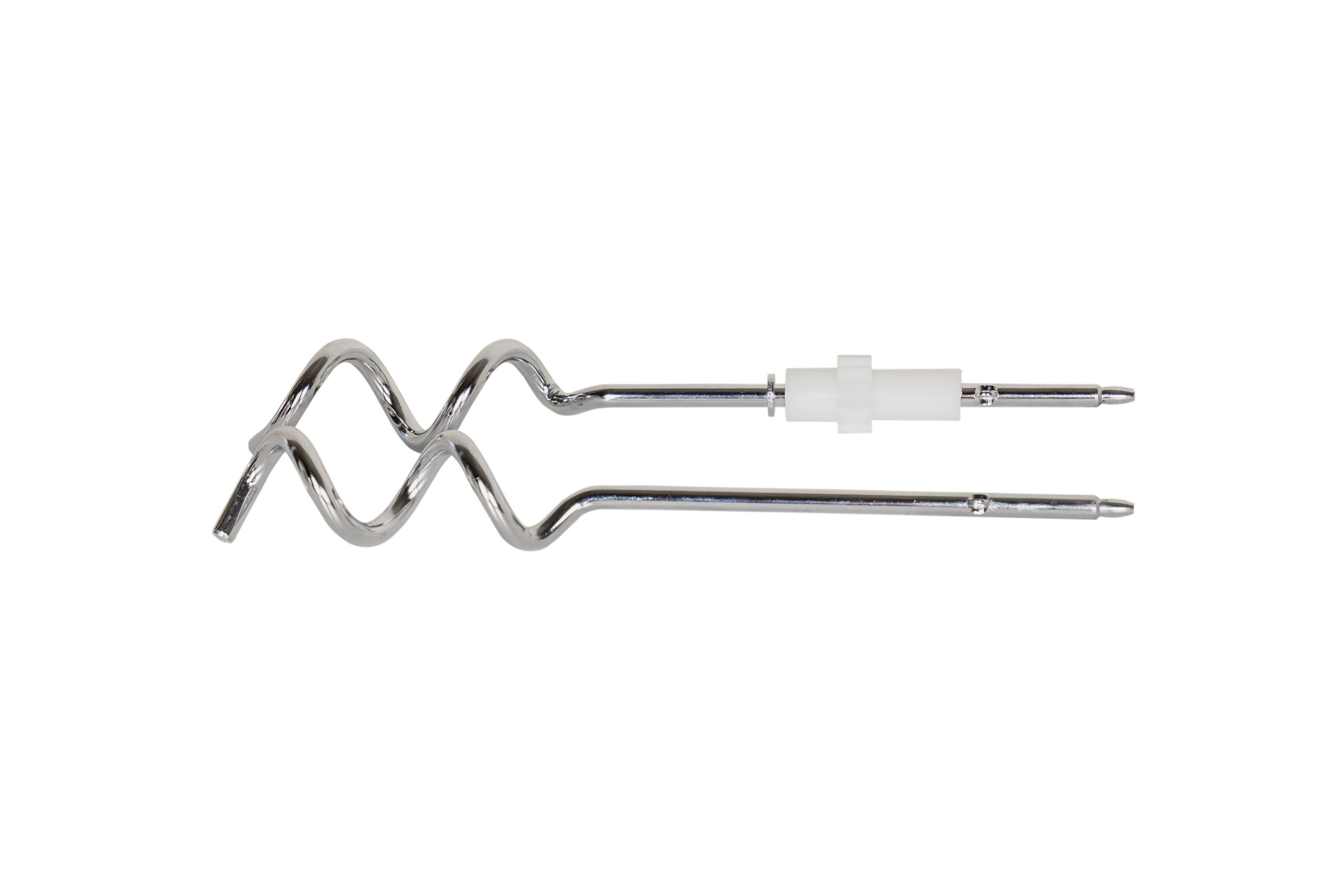 Due fruste argentate per mixer con connettore bianco, su sfondo bianco.