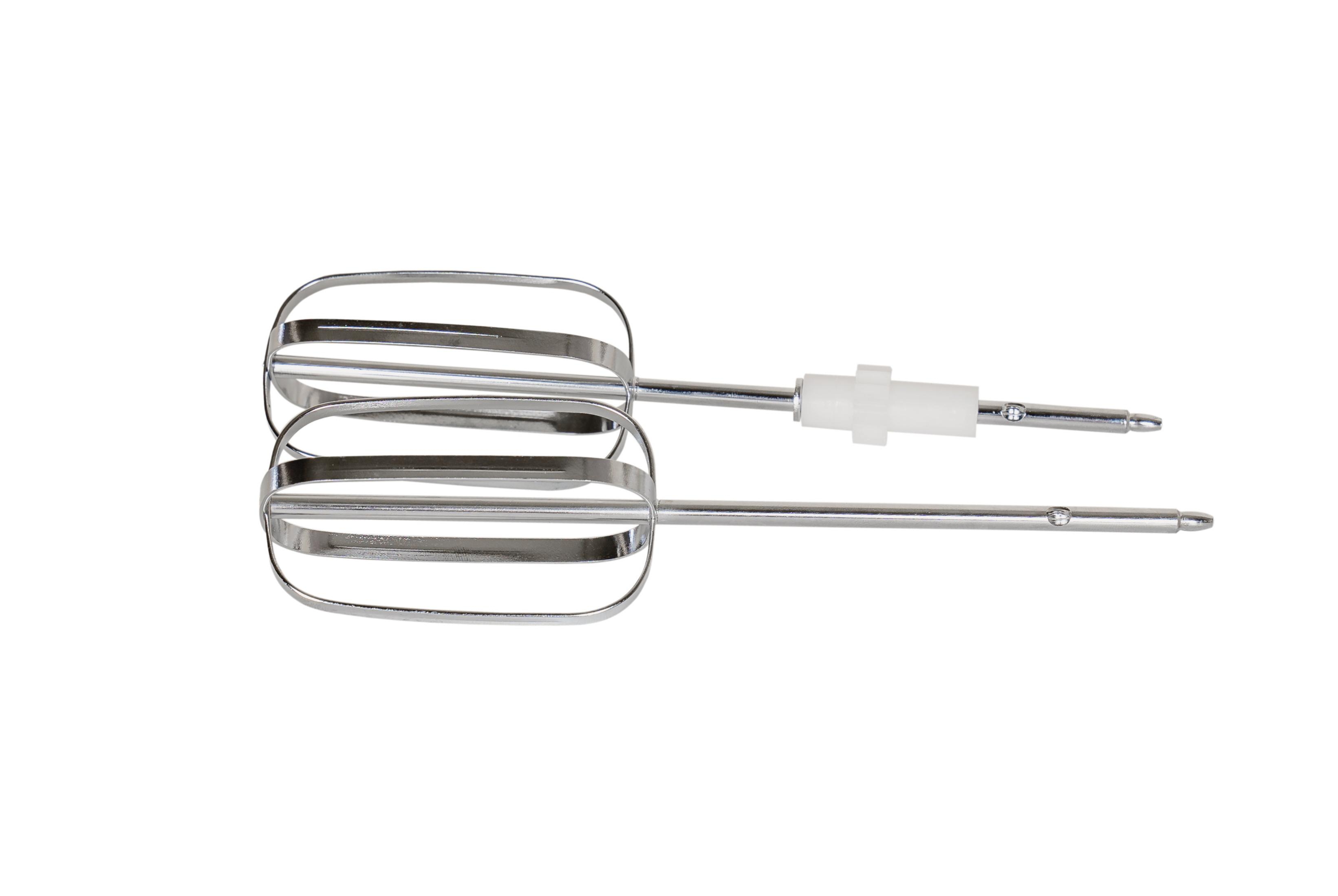 Due fruste metalliche con parte in plastica bianca, isolate su sfondo bianco.