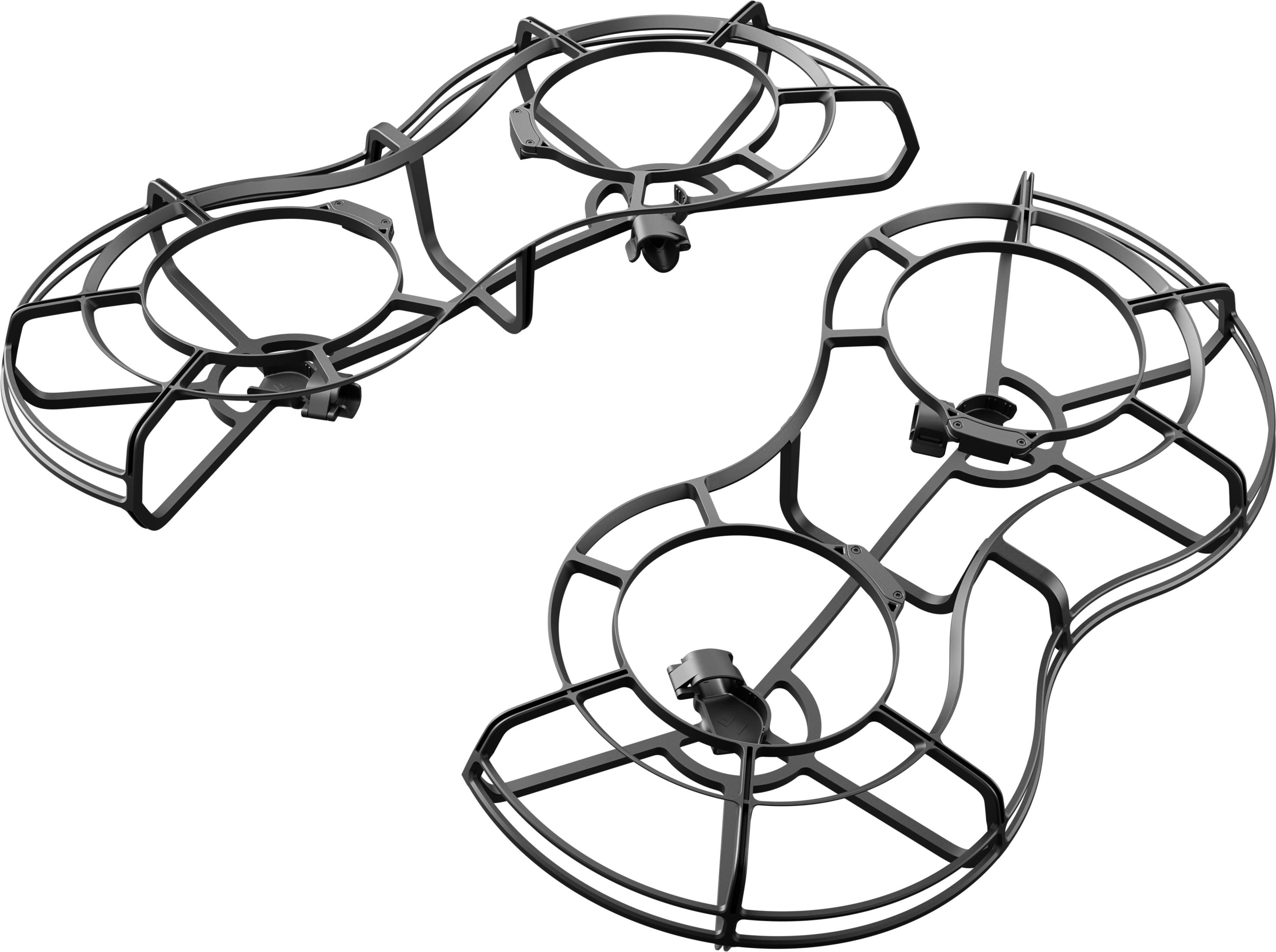 Dos protectores de hélice de dron negros, sobre fondo blanco.