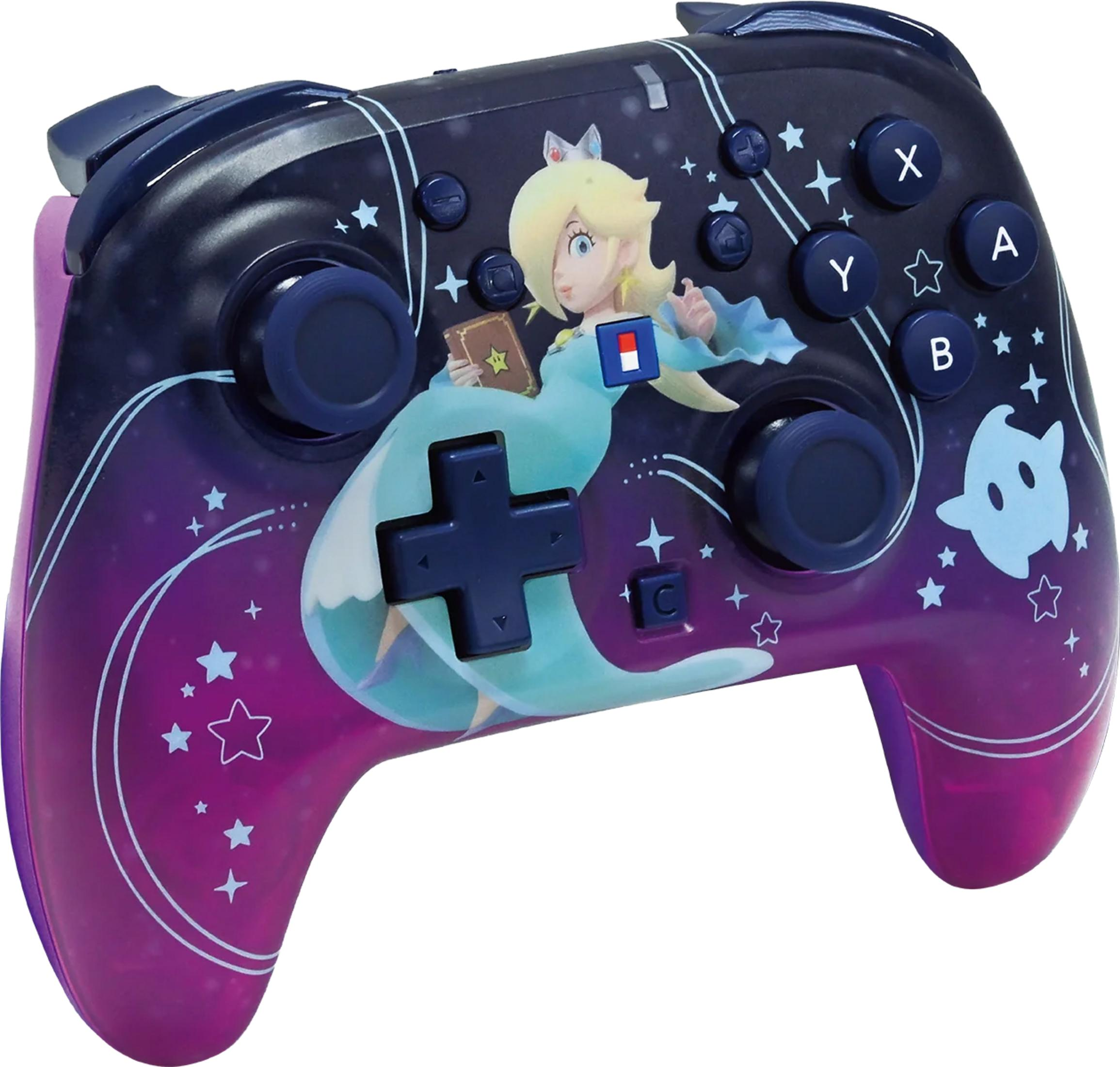 Ciemnofioletowy gamepad z Rosaliną i gwiazdami. Przyciski są granatowe.