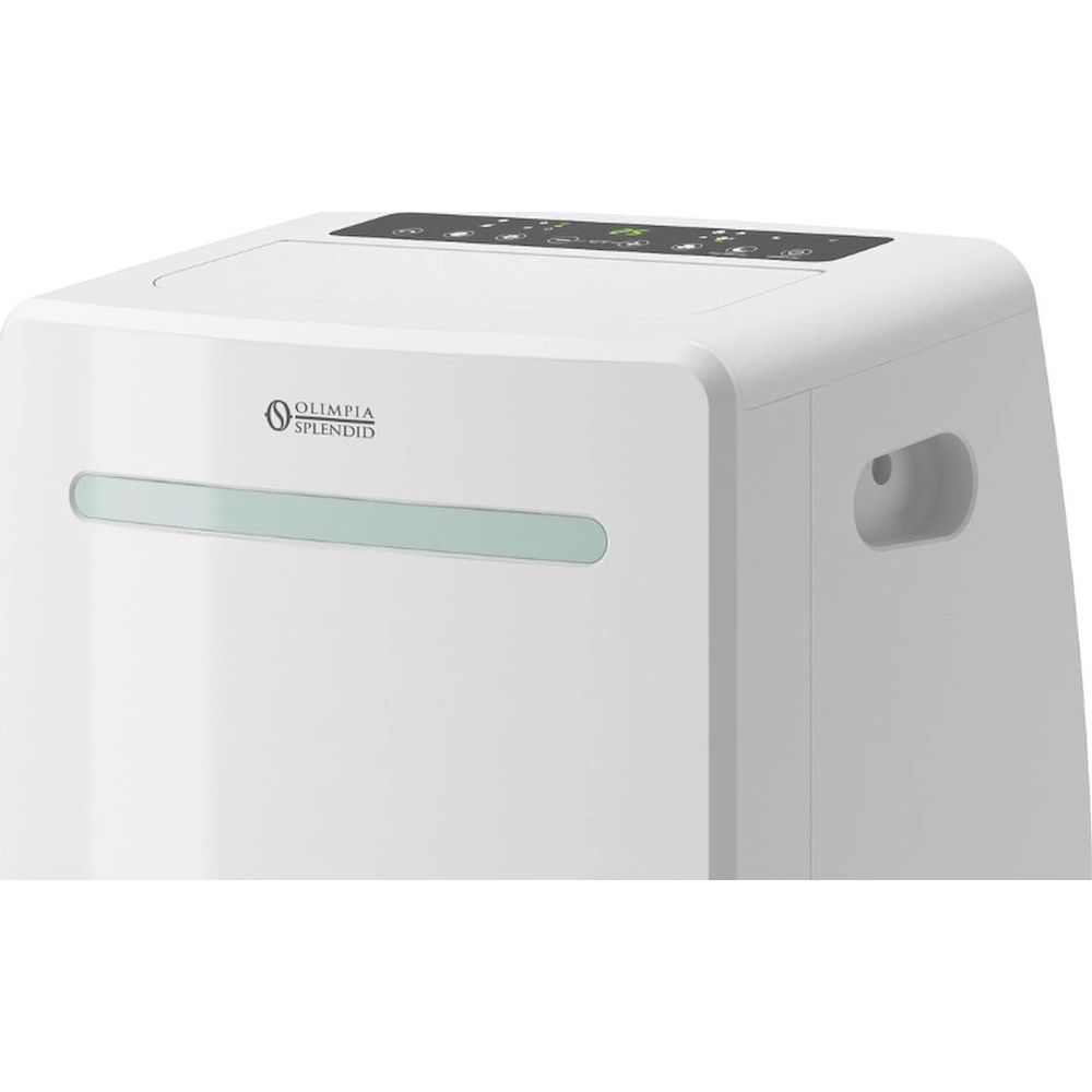 Weißer tragbarer Klimaanlage von Olimpia Splendid mit Bedienfeld oben.