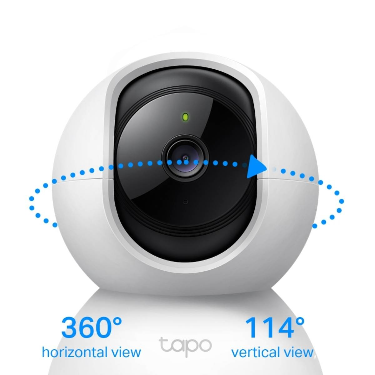 Weiße Überwachungskamera mit 360 horizontaler und 114 vertikaler Ansicht.