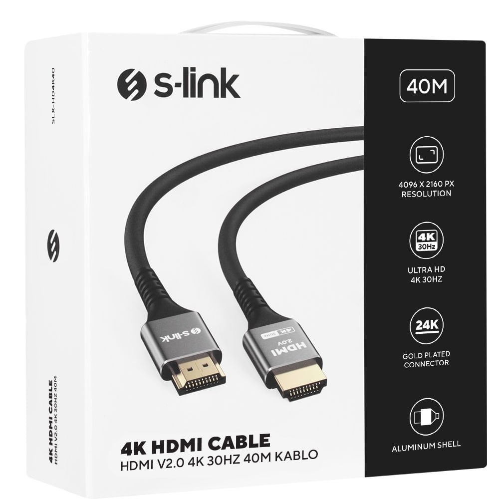 40M 4K HDMI kablosu, 24K altın kaplama konektörler, Ultra HD çözünürlük.