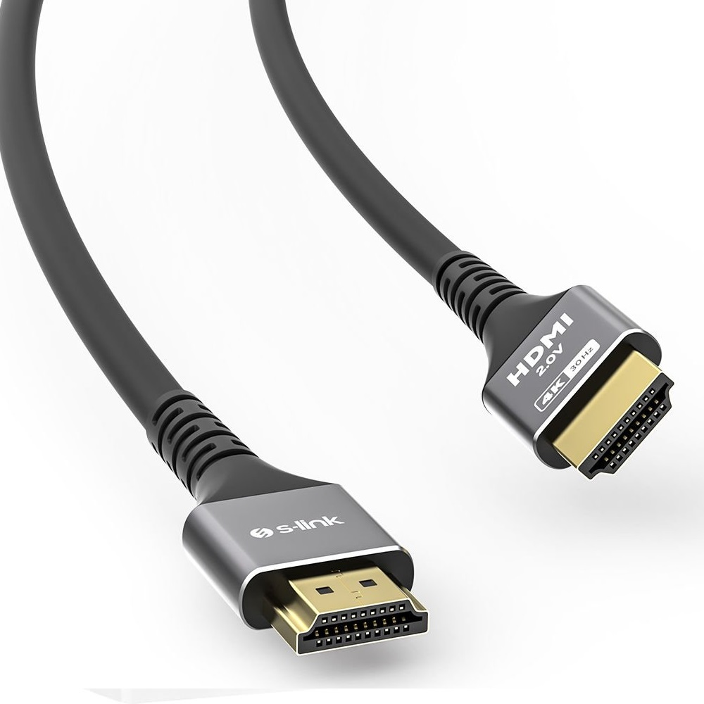 Altın konektörlü ve 4K 30Hz destekli iki siyah HDMI 2.0v kablo.