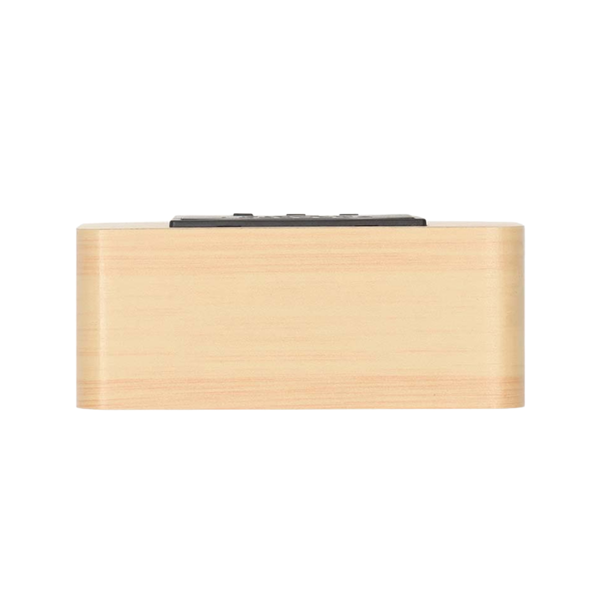 Un rettangolo di legno con pannello di controllo nero e bordi arrotondati.